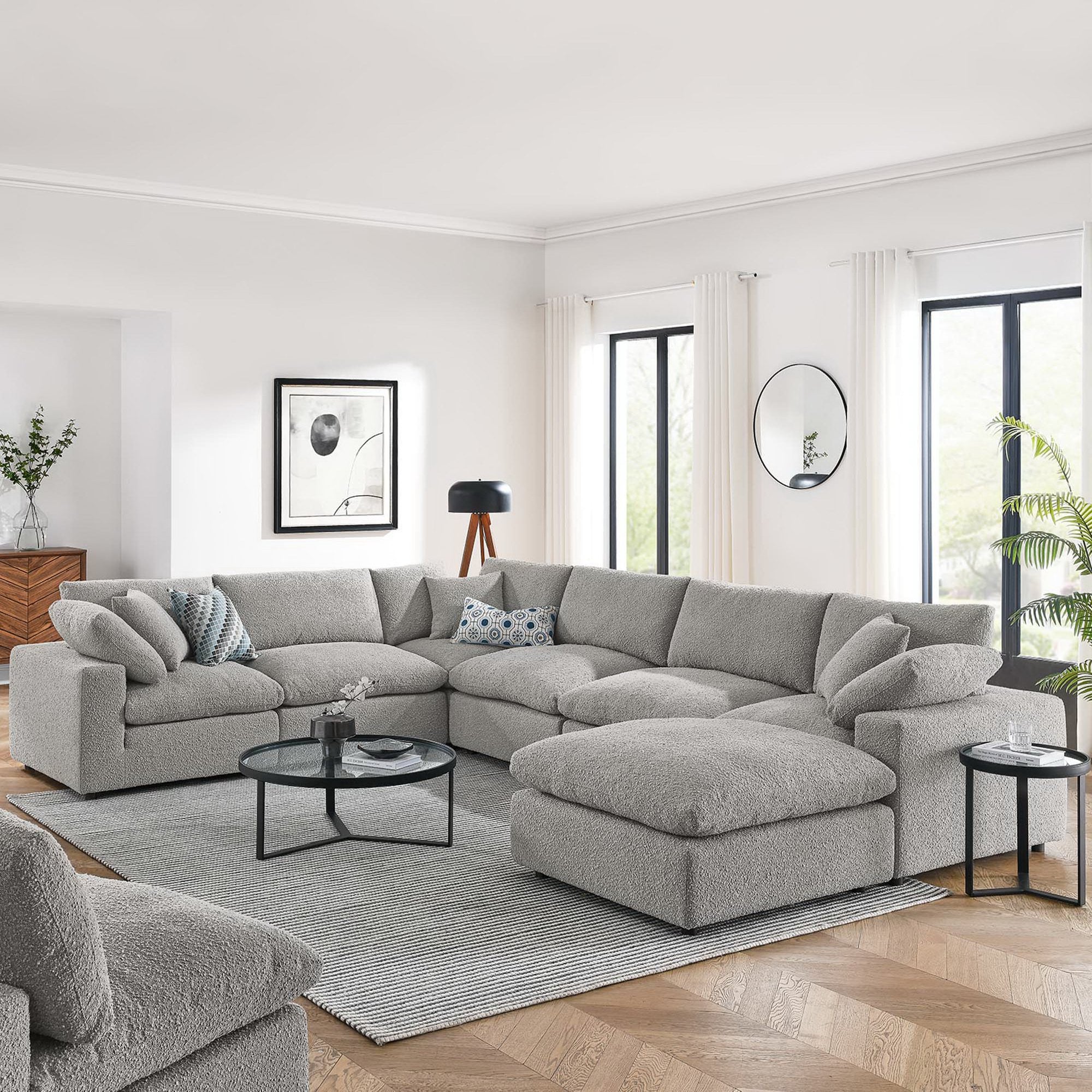 Commix 7-Piece Down Filled Overstuffed Boucle Sectional Sofa by Modway