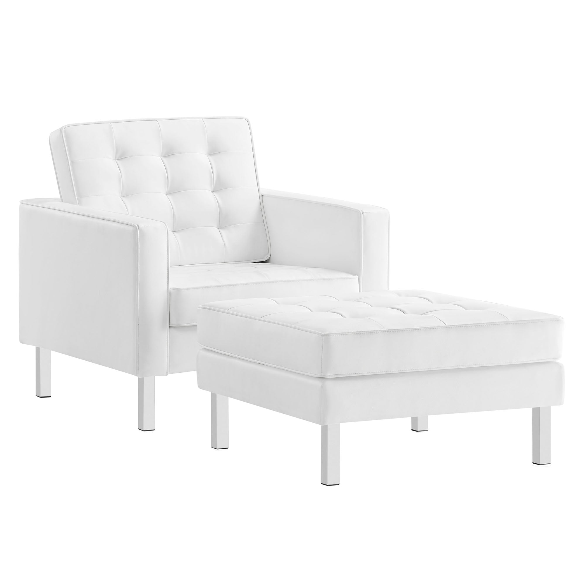 Loft Tufted Vegan Leather Armchair and Ottoman Set by Modway