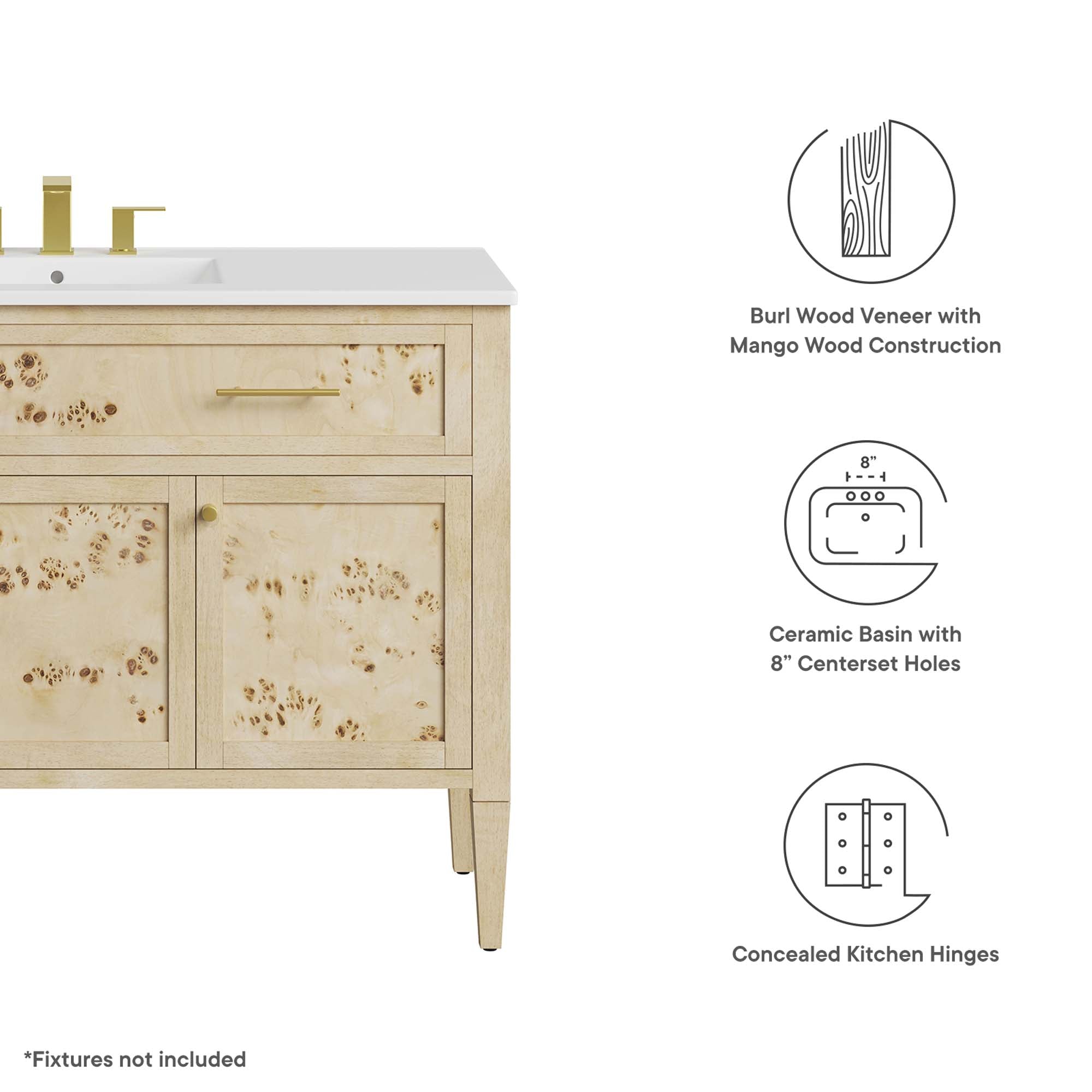 Elysian 48" Wood Single Sink Bathroom Vanity by Modway