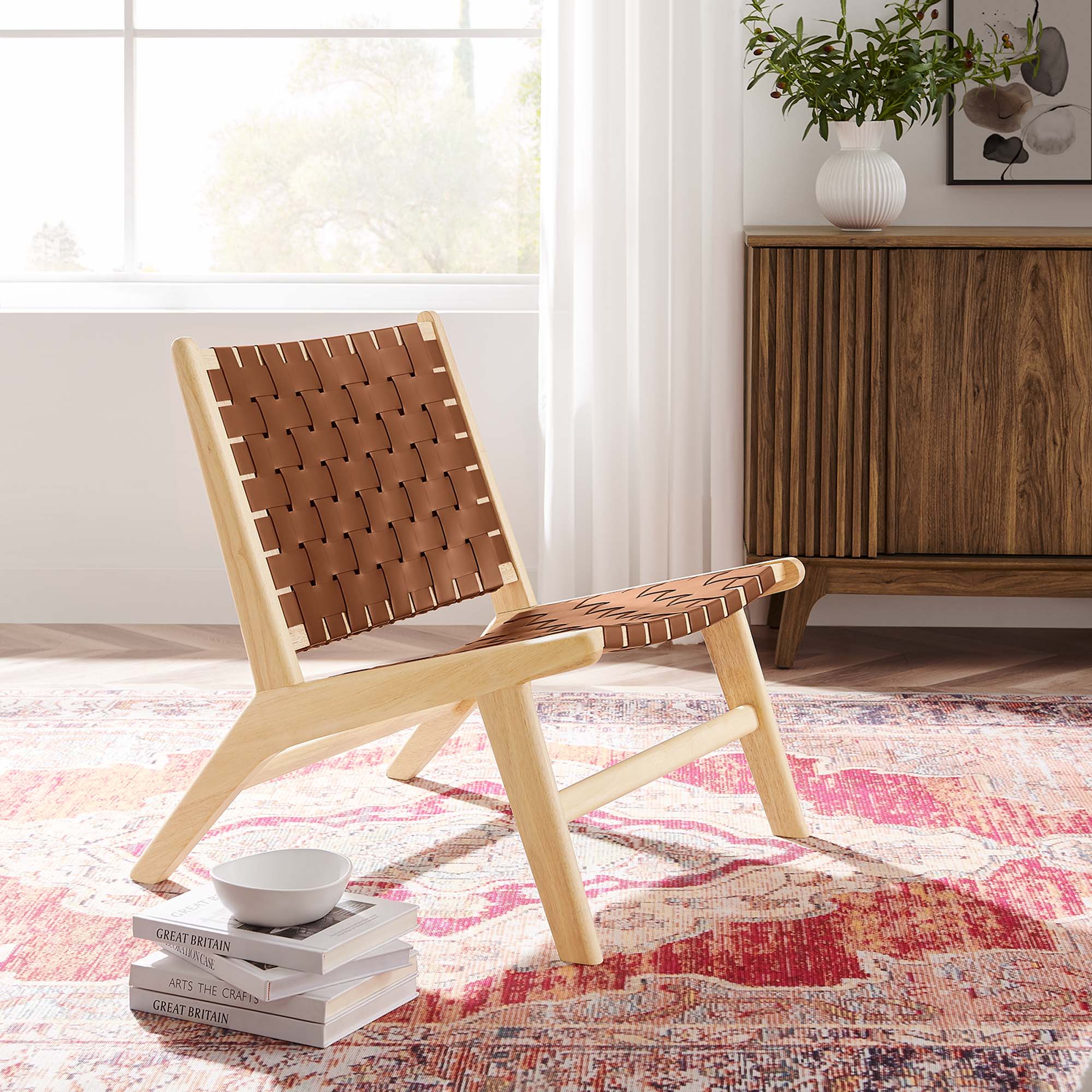 Saoirse Leather Wood Accent Lounge Chair