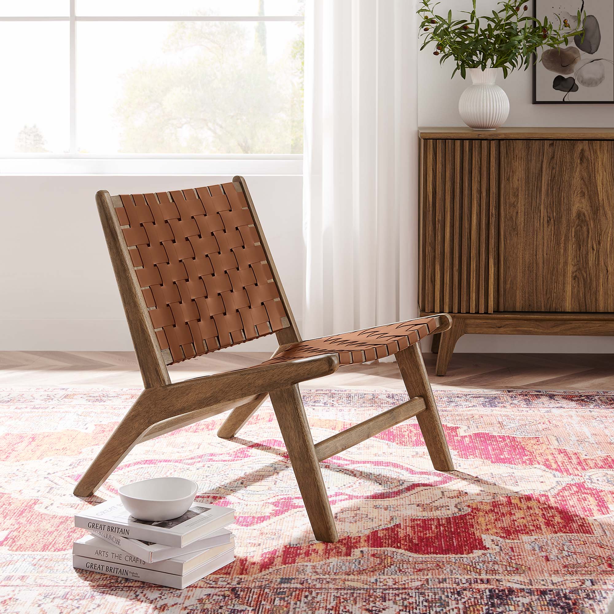 Saoirse Leather Wood Accent Lounge Chair