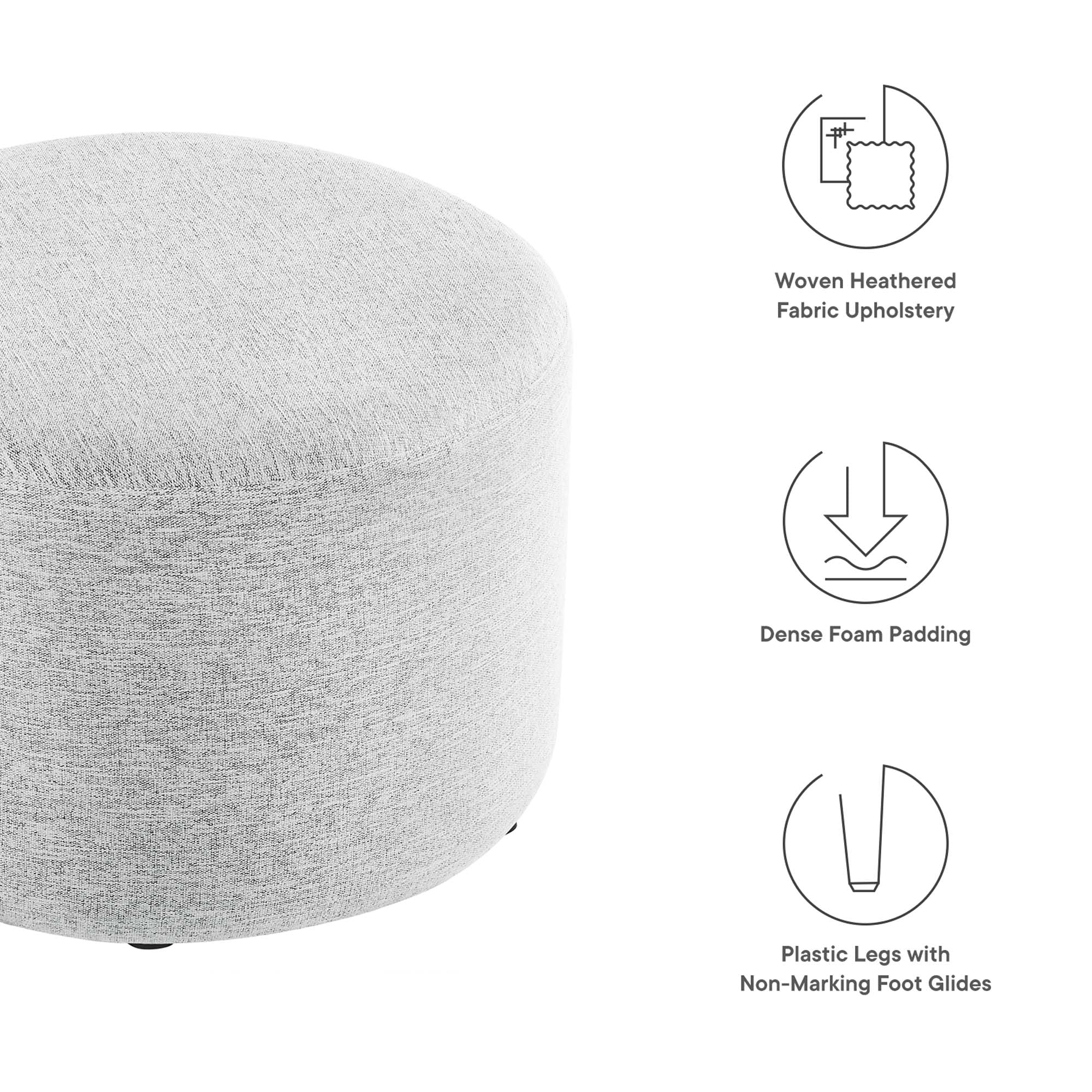 Callum Large 23" Round Woven Heathered Fabric Upholstered Ottoman by Modway