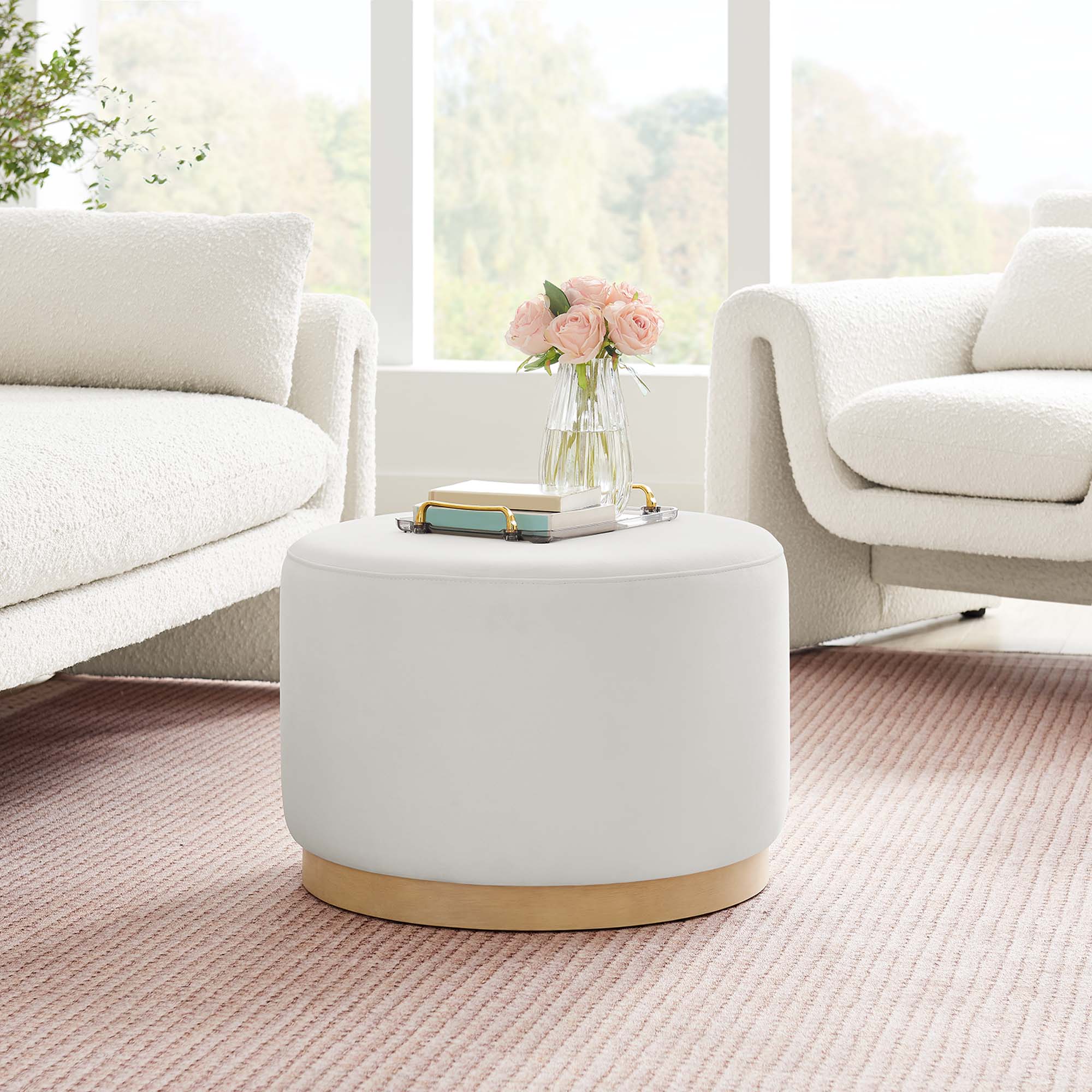 Tilden Large 23" Round Performance Velvet Upholstered Ottoman by Modway