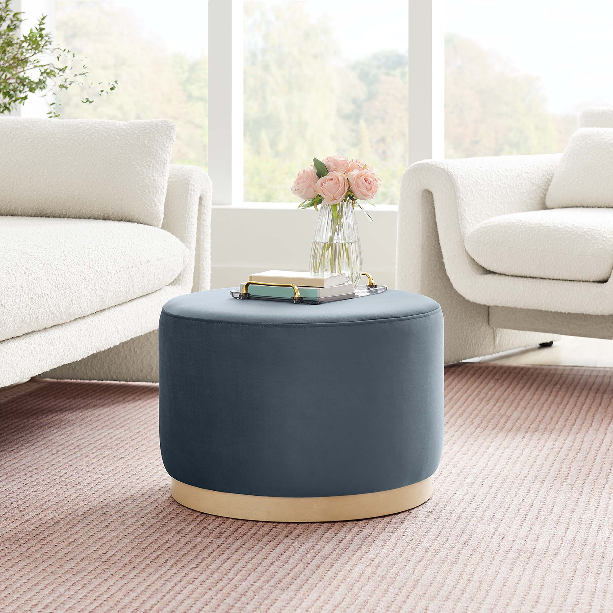 Tilden Large 23" Round Performance Velvet Upholstered Ottoman by Modway