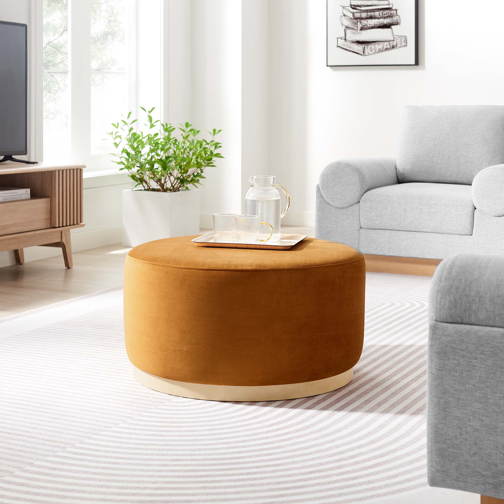 Tilden Large 29" Round Performance Velvet Upholstered Ottoman by Modway