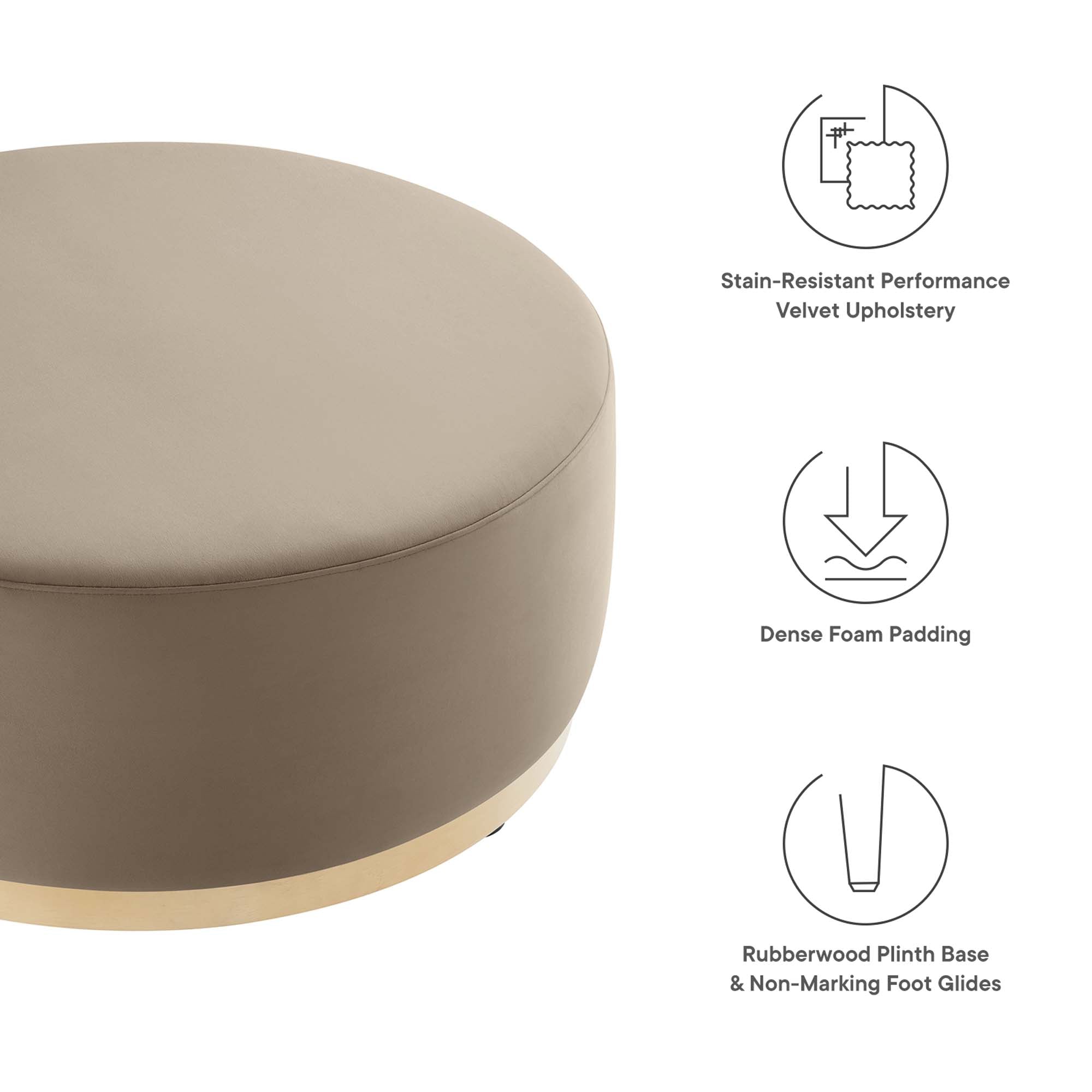 Tilden Large 38" Round Performance Velvet Upholstered Ottoman by Modway