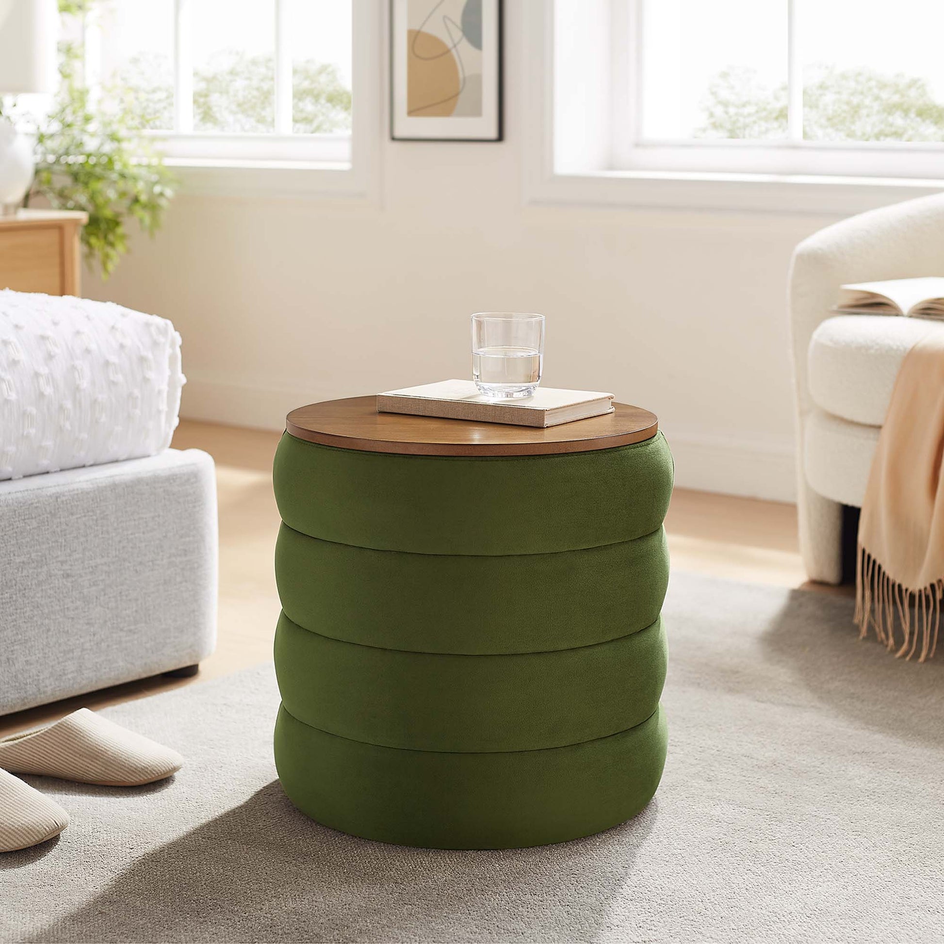 Mezzo Round Performance Velvet Storage Ottoman by Modway - Best Buy Furniture
