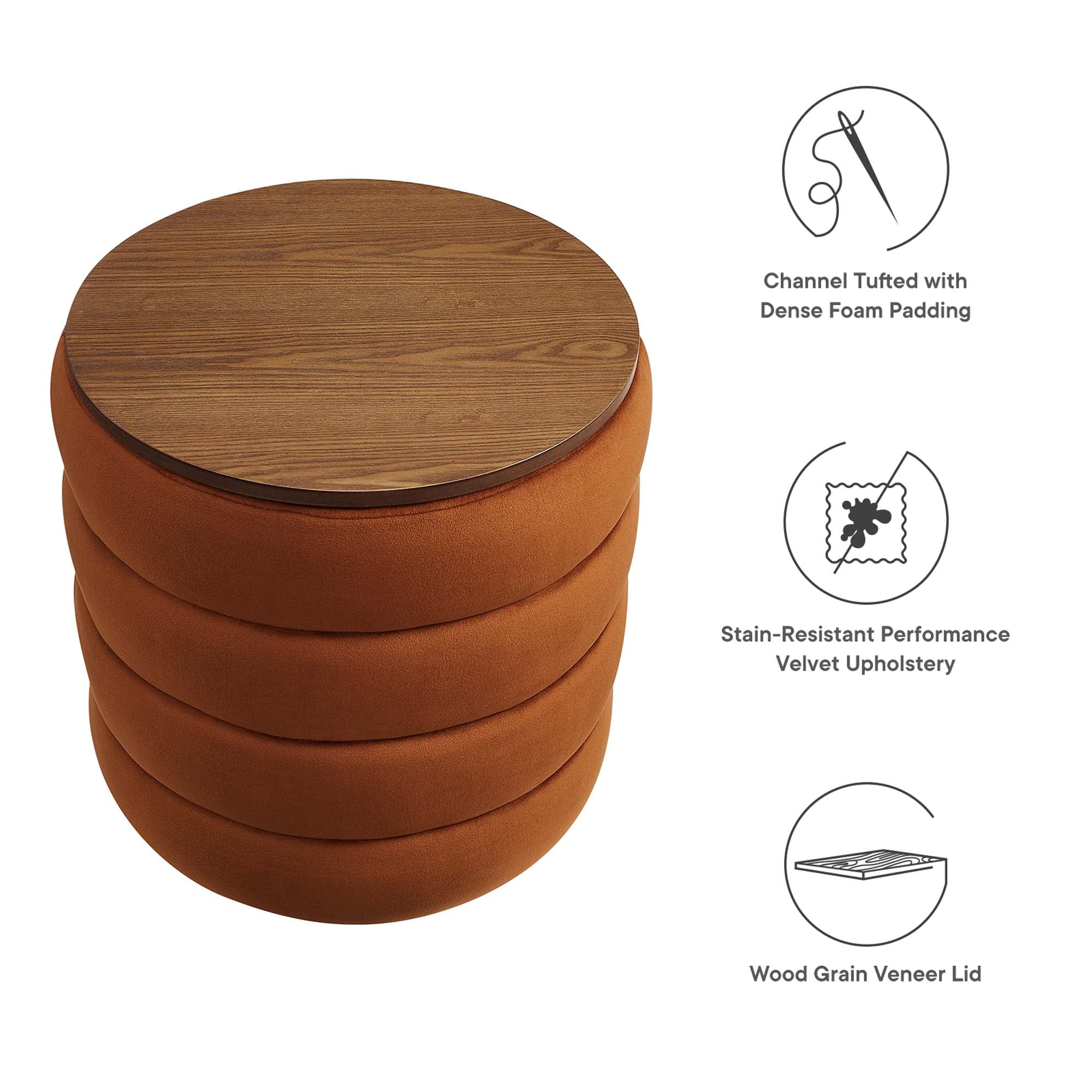 Mezzo Round Performance Velvet Storage Ottoman by Modway - Best Buy Furniture