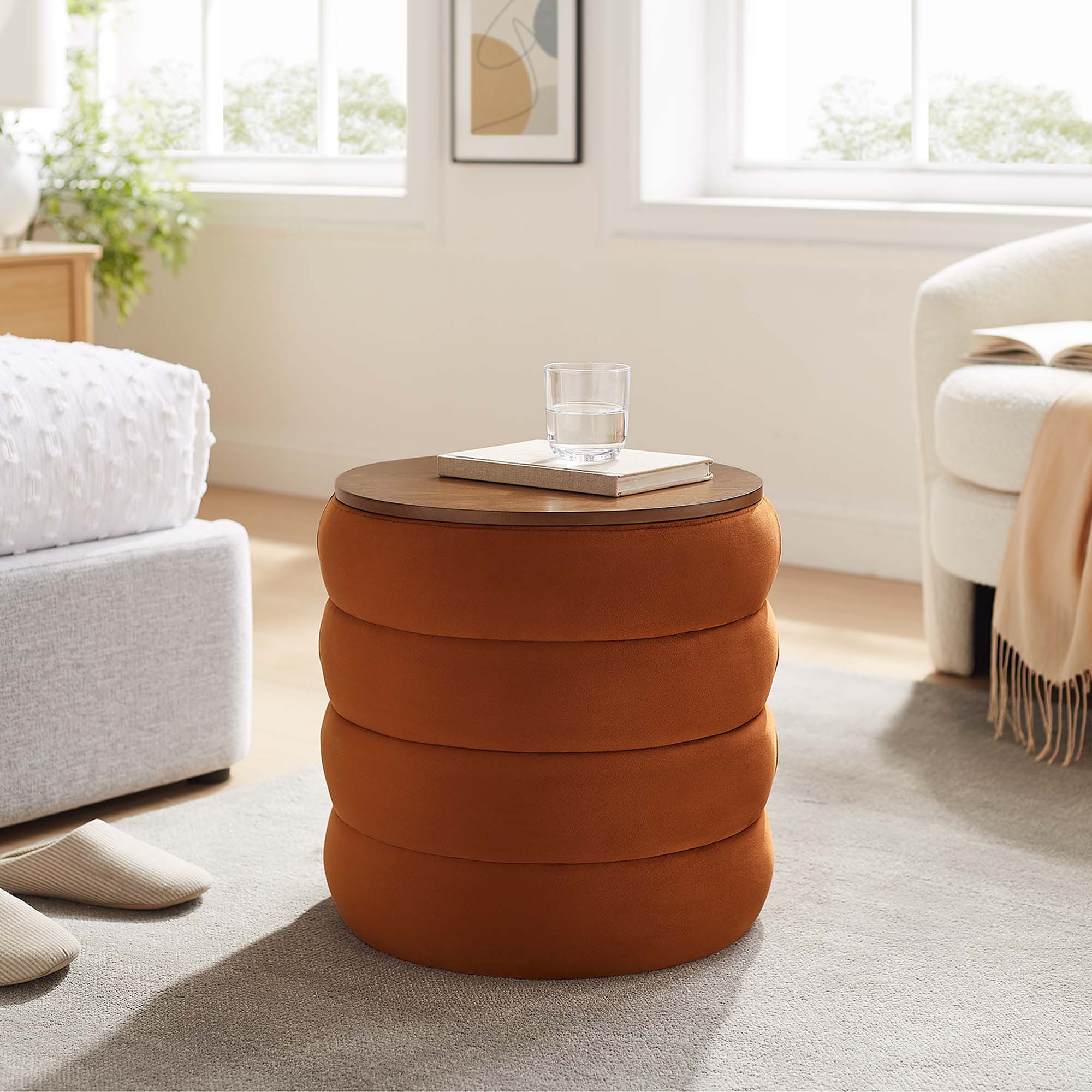 Mezzo Round Performance Velvet Storage Ottoman by Modway - Best Buy Furniture