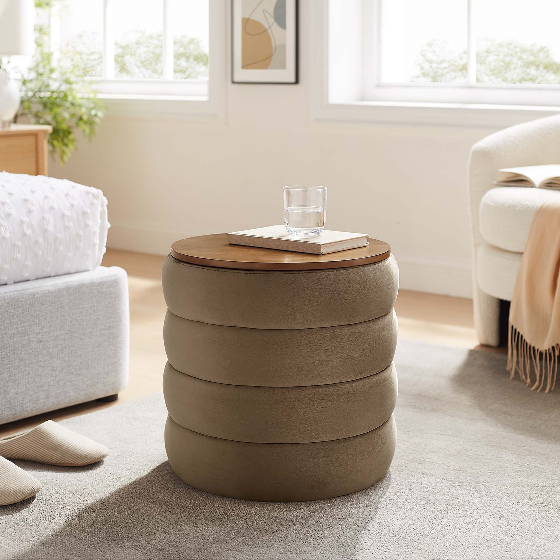 Mezzo Round Performance Velvet Storage Ottoman by Modway - Best Buy Furniture