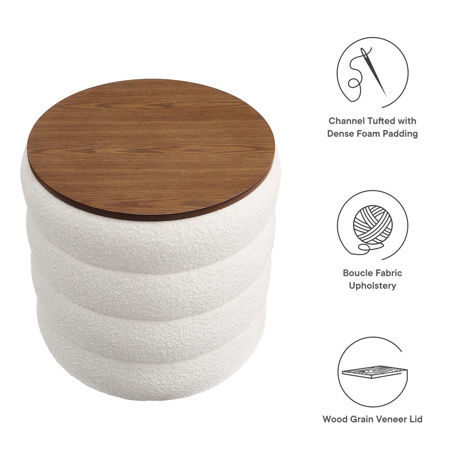 Mezzo Round Boucle Fabric Storage Ottoman by Modway - Best Buy Furniture