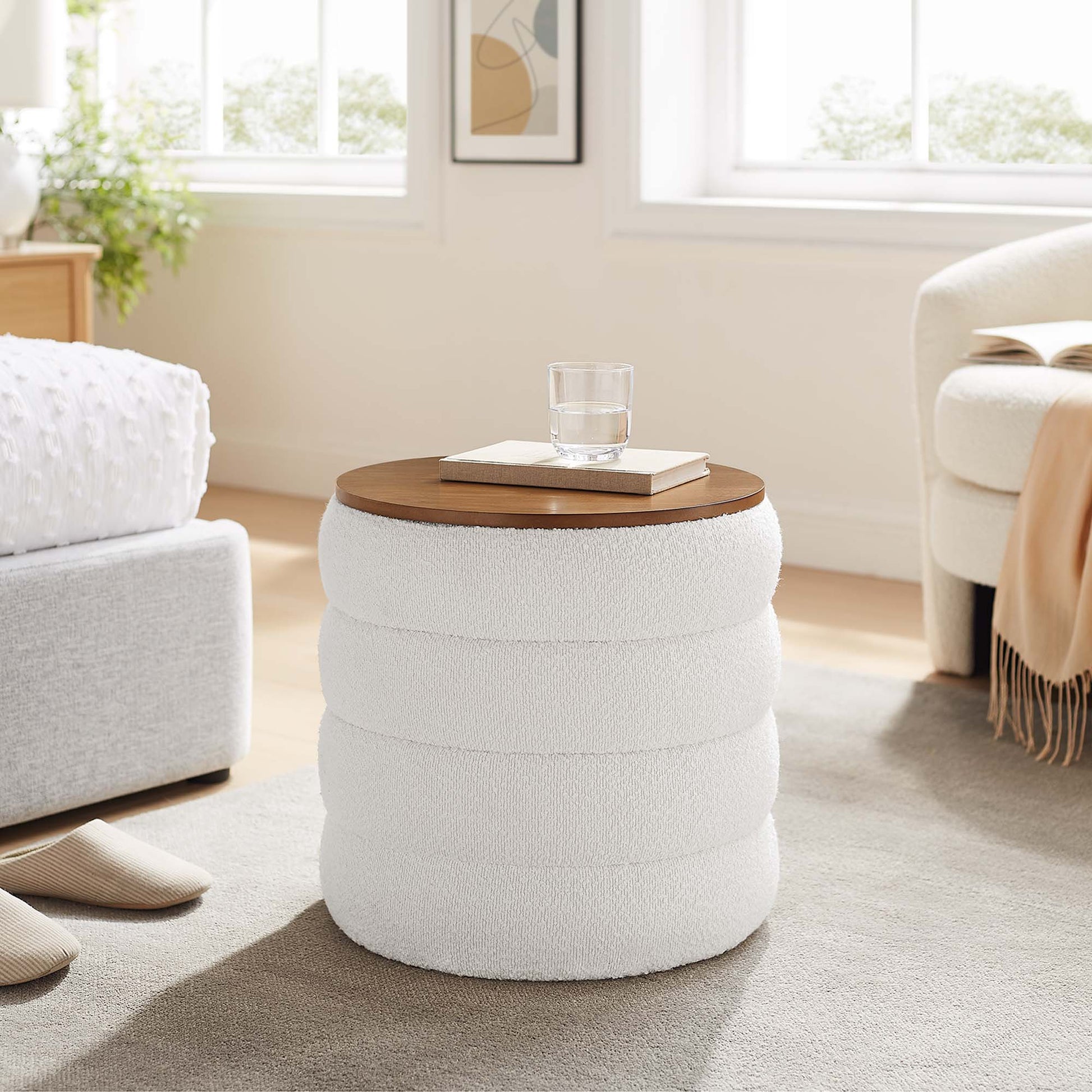 Mezzo Round Boucle Fabric Storage Ottoman by Modway - Best Buy Furniture