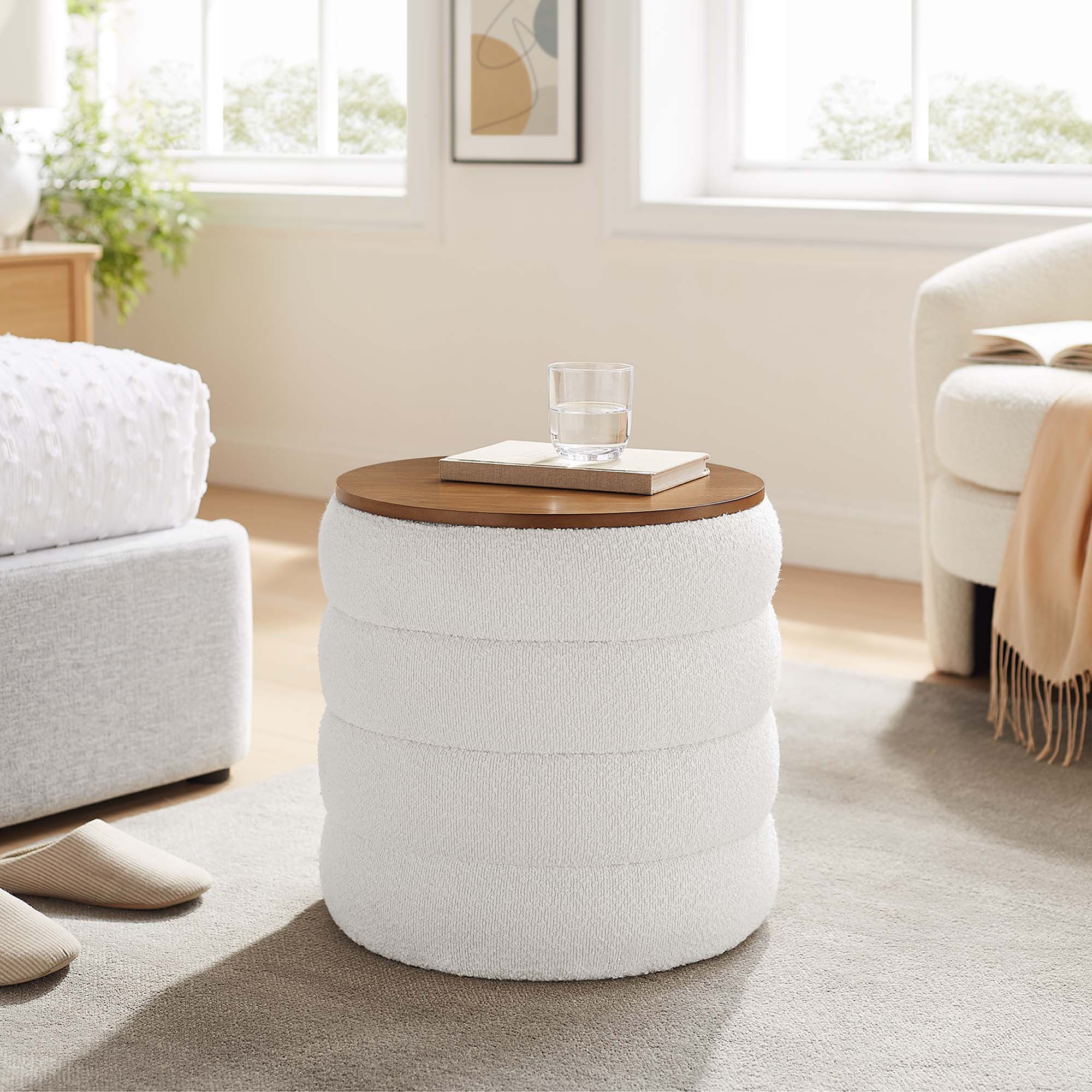 Mezzo Round Boucle Fabric Storage Ottoman by Modway - Best Buy Furniture
