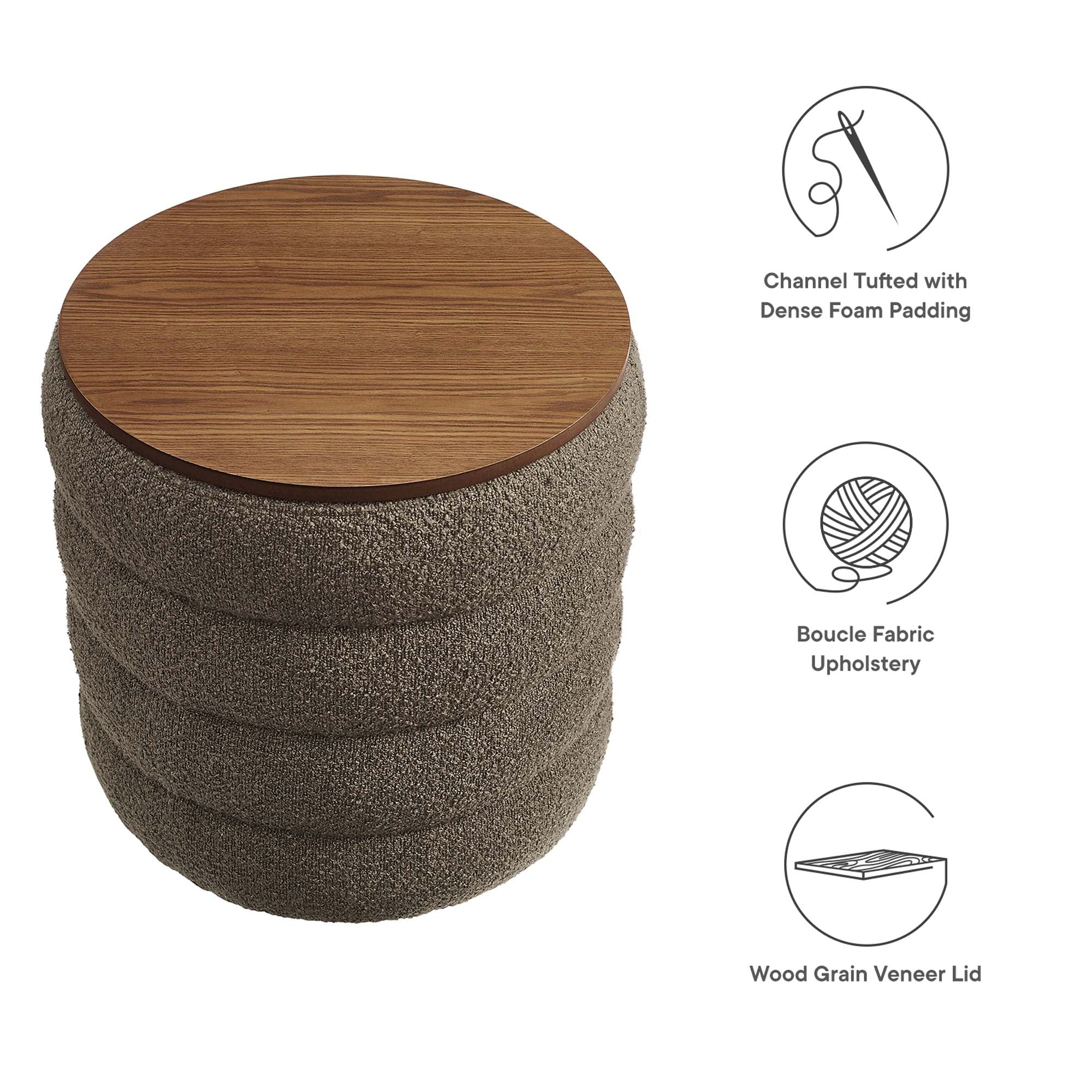 Mezzo Round Boucle Fabric Storage Ottoman by Modway - Best Buy Furniture