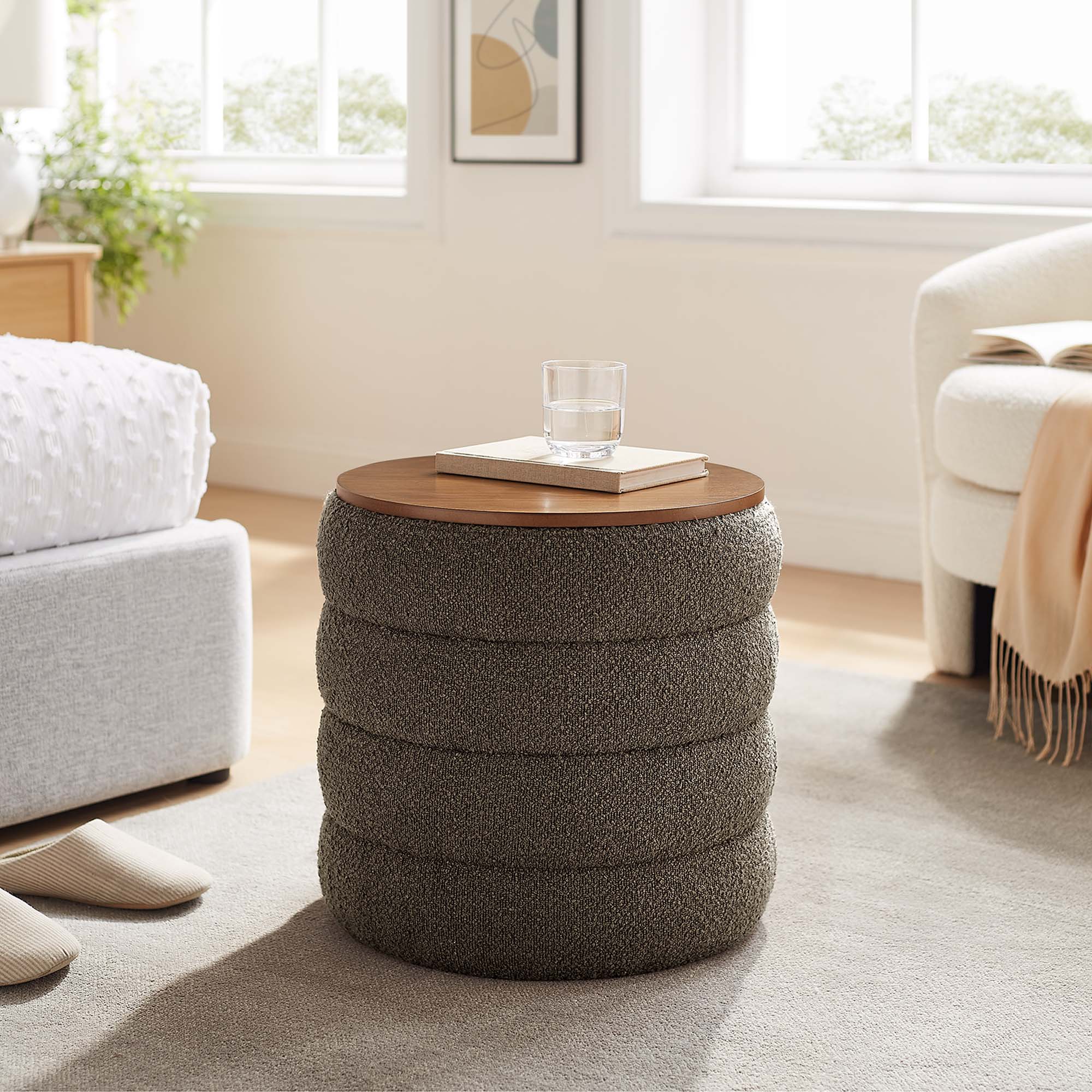 Mezzo Round Boucle Fabric Storage Ottoman by Modway - Best Buy Furniture