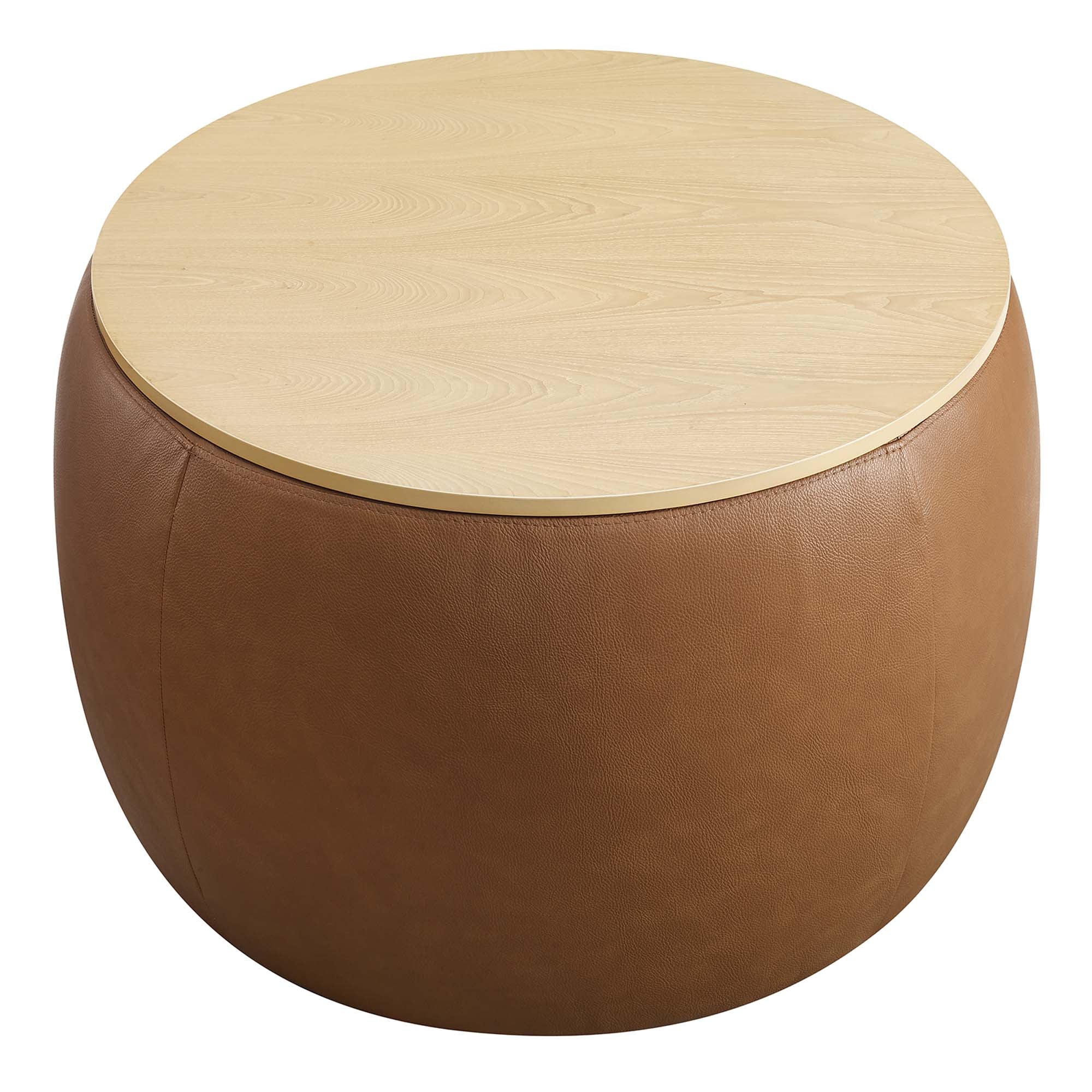 Perla Round Vegan Leather Storage Ottoman by Modway