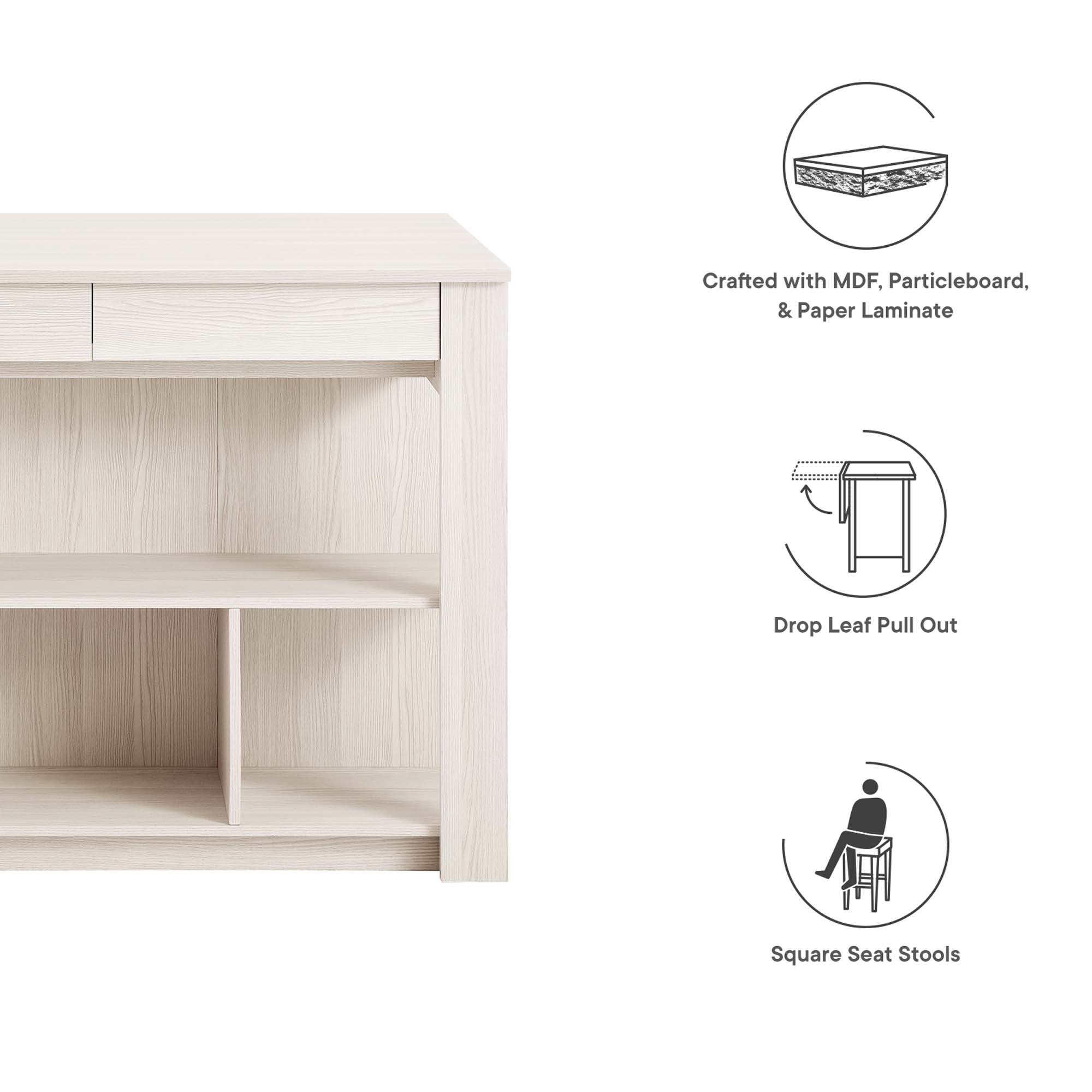 Meadowbrook 3-Piece Kitchen Island and Stool Set by Modway - Best Buy Furniture