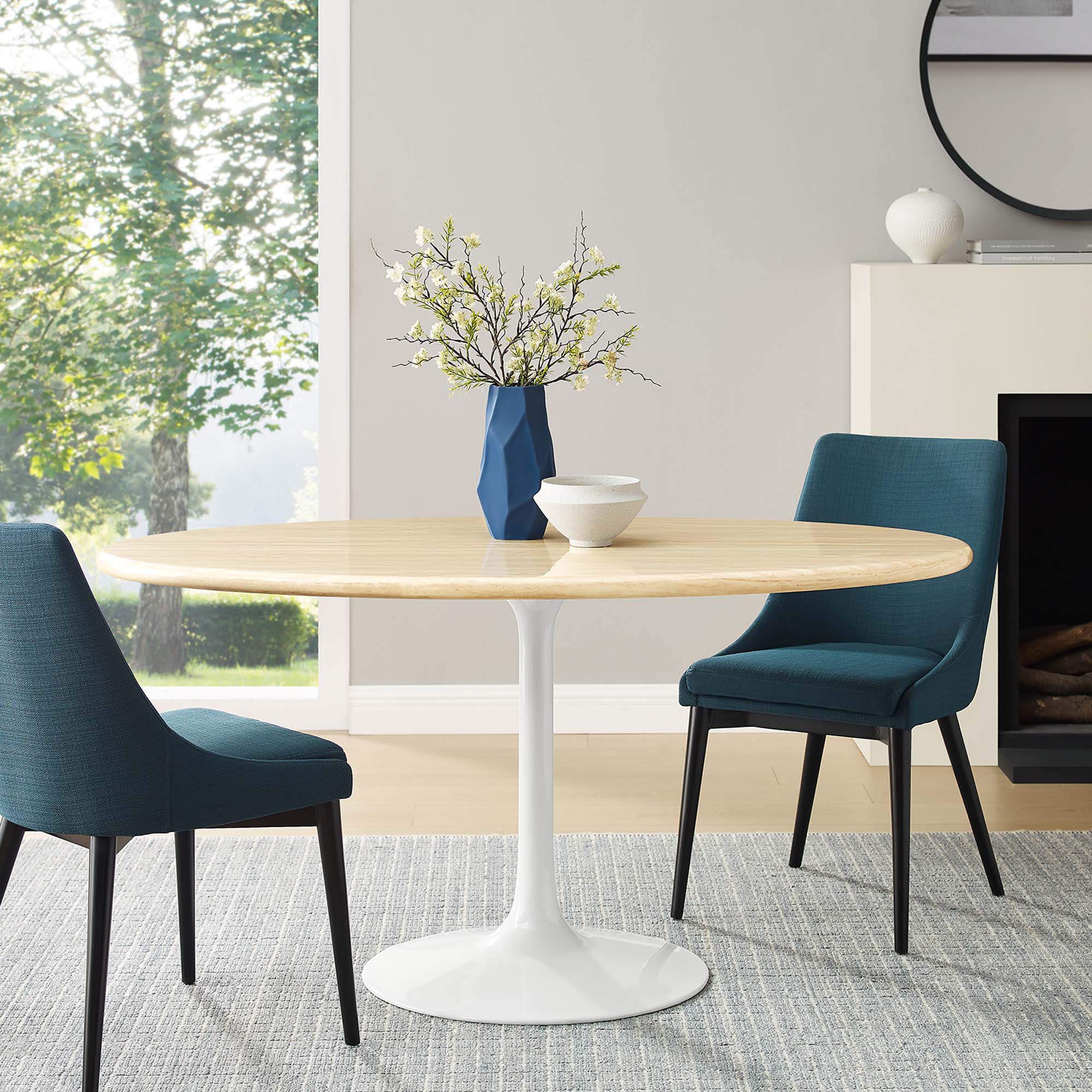 Lippa 60" Oval Faux Travertine Dining Table by Modway - Best Buy Furniture