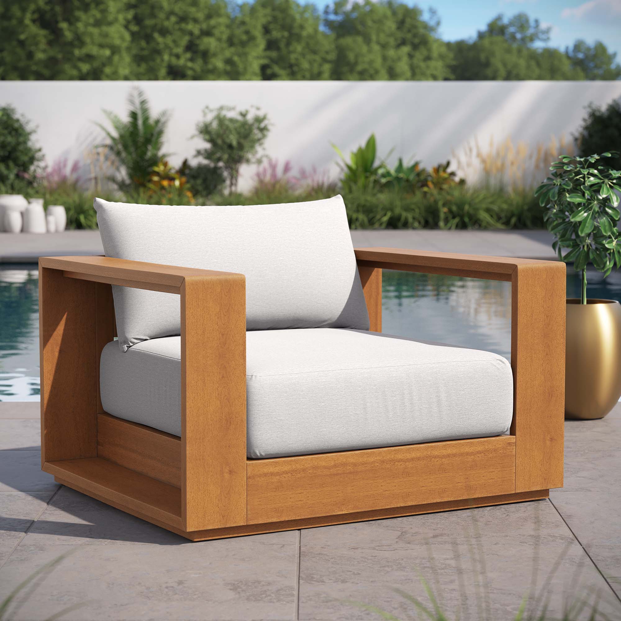 Tahoe Outdoor Patio Acacia Wood Chair in Natural Light Gray