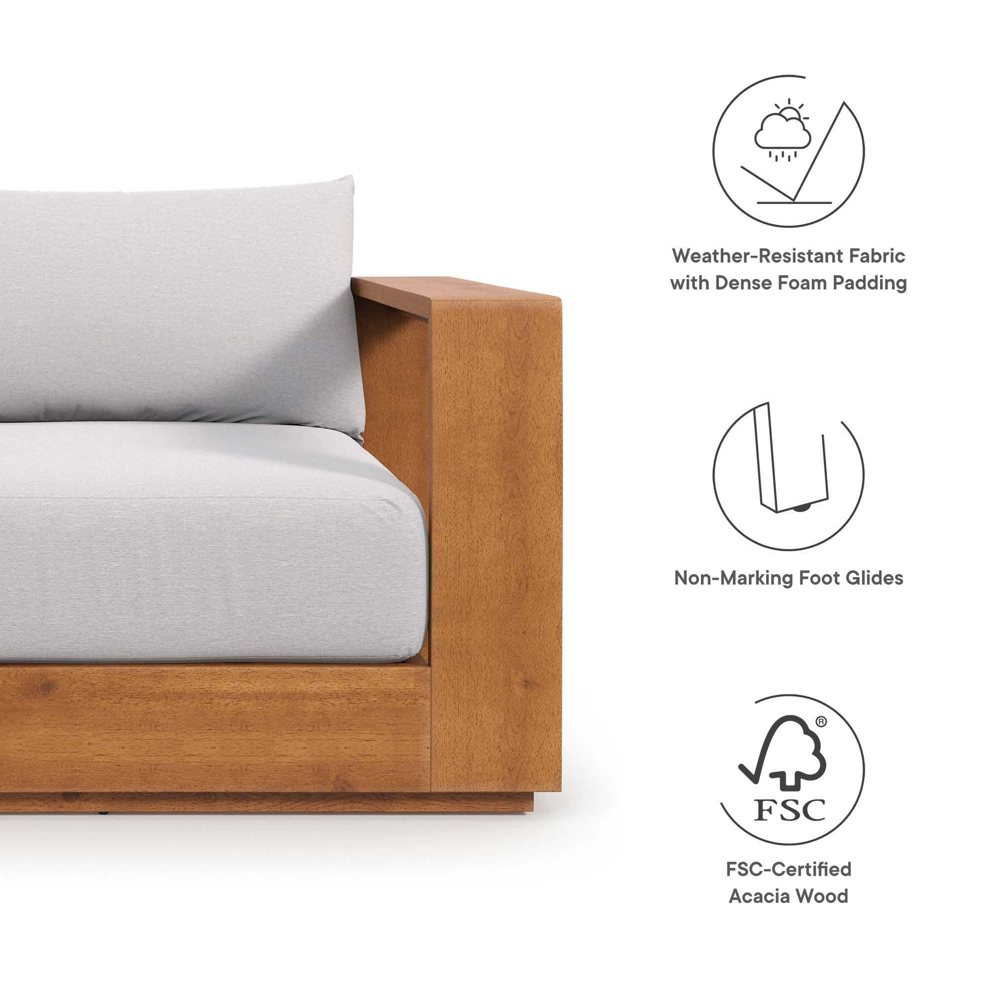 Tahoe Outdoor Patio Acacia Wood Chair in Natural Light Gray