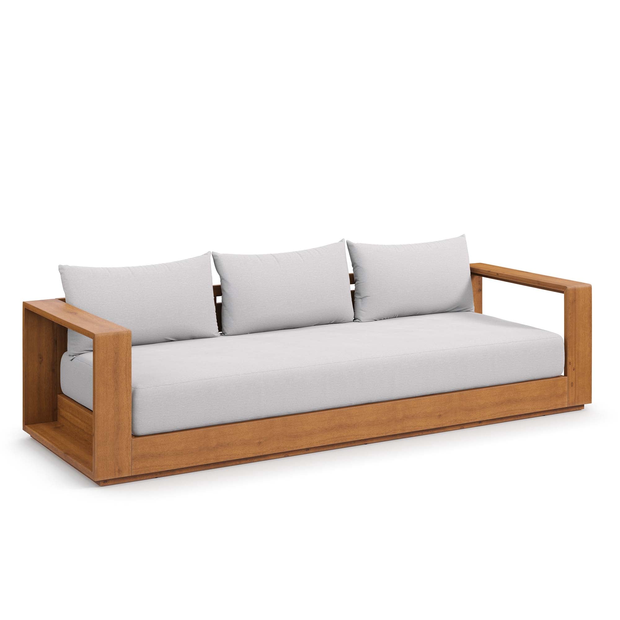 Tahoe Outdoor Patio Acacia Wood Sofa in Natural Light Gray