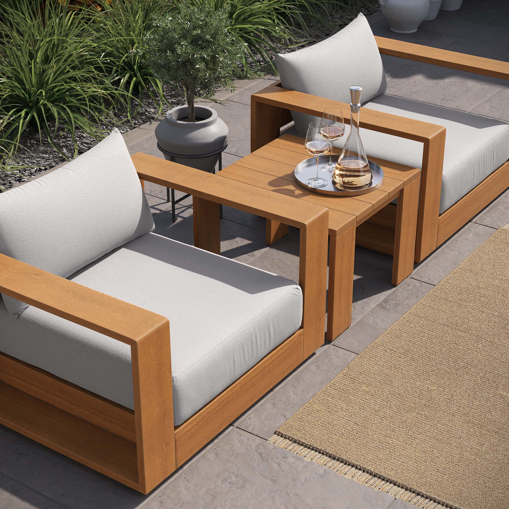 Tahoe Outdoor Patio Acacia Wood Chair in Natural Light Gray