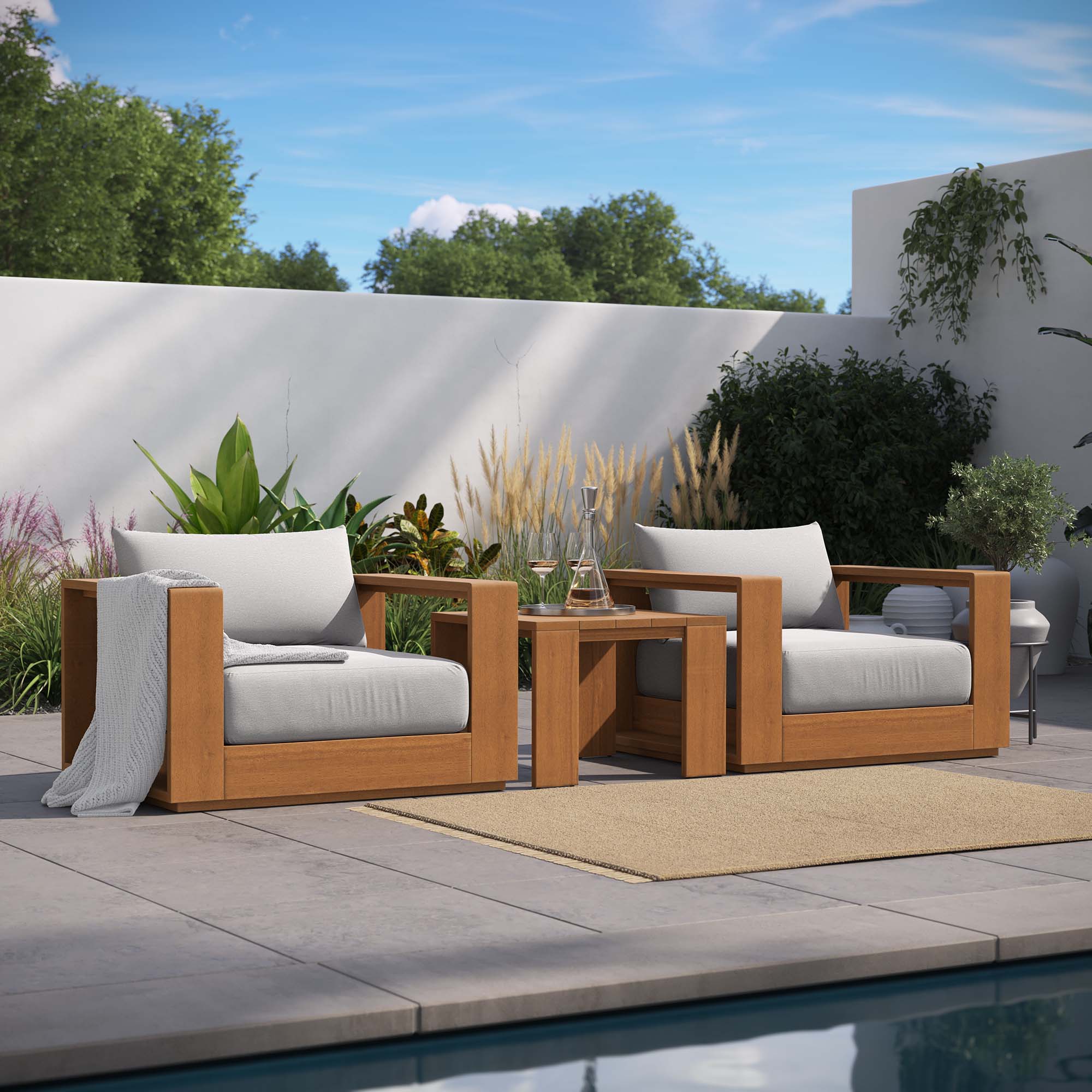 Tahoe Outdoor Patio Acacia Wood Chair in Natural Light Gray