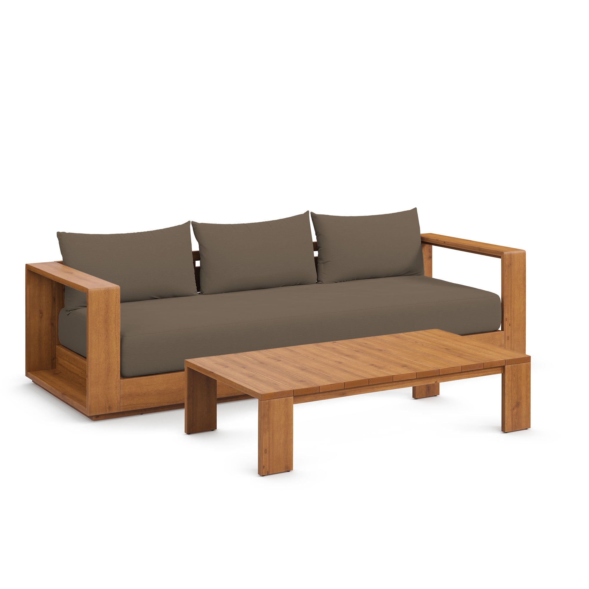Tahoe 2-Piece Outdoor Patio Acacia Wood Sofa and Coffee Table Set by Modway