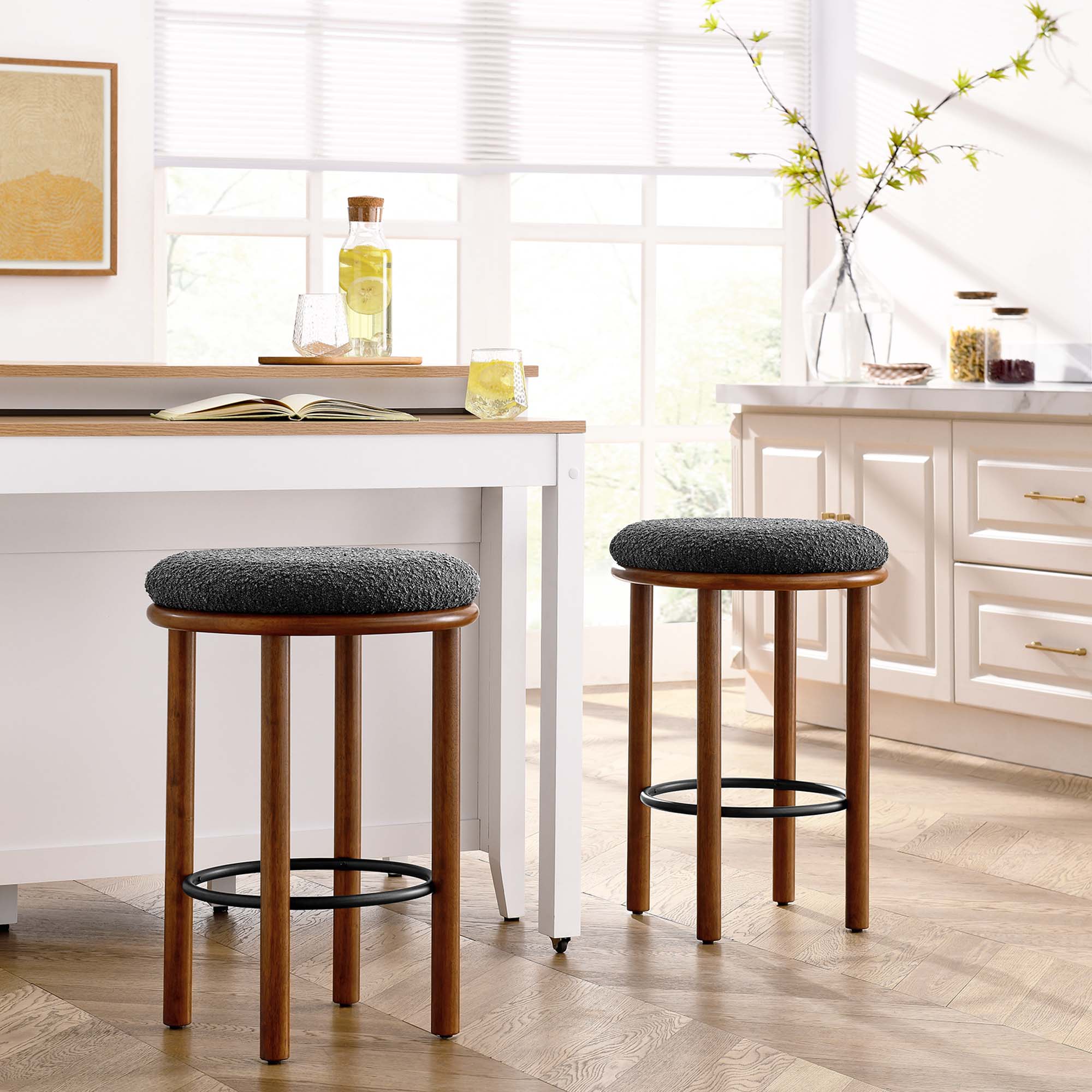 Fable Boucle Fabric Counter Stools Set of 2 by Modway