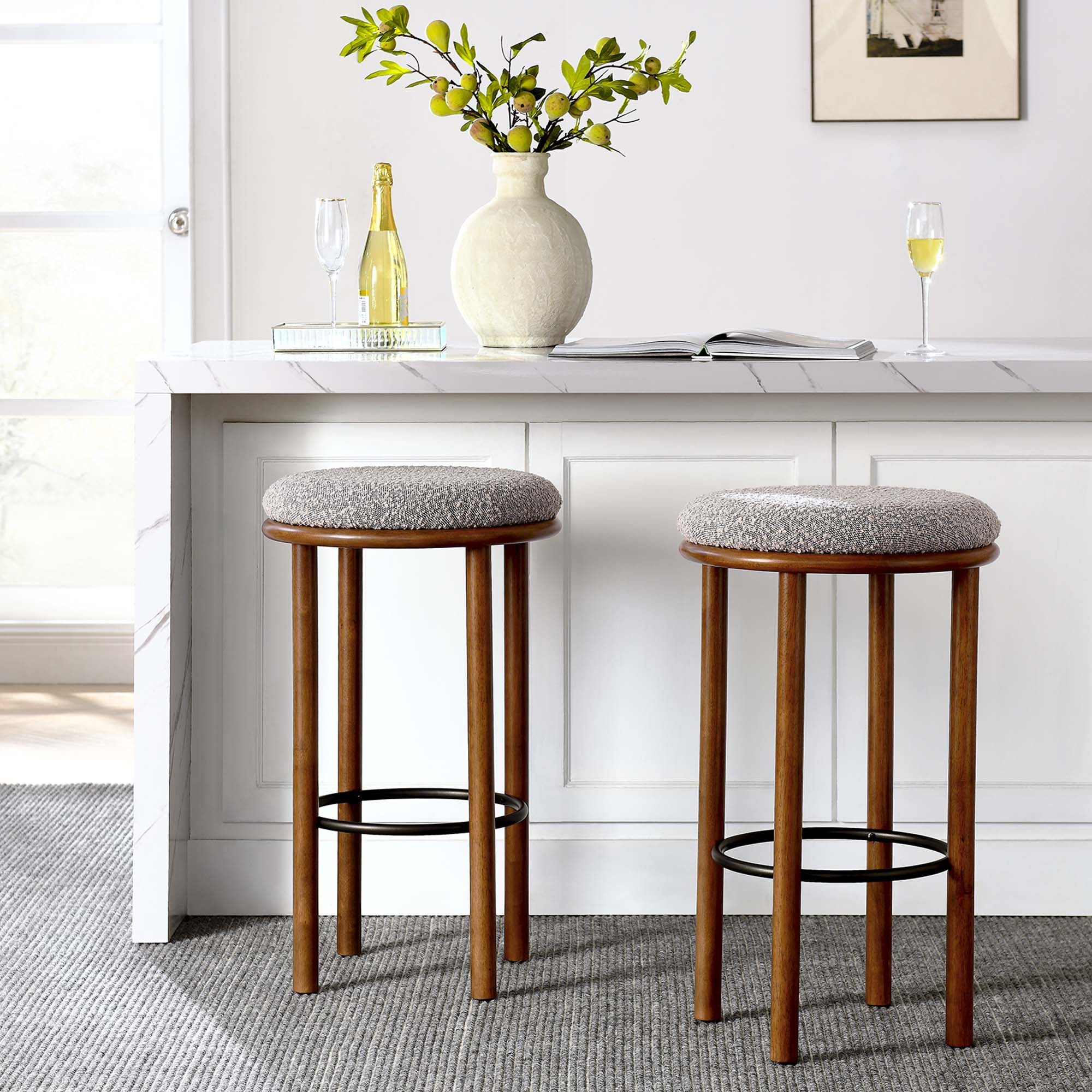 Fable Boucle Fabric Bar Stools Set of 2 by Modway