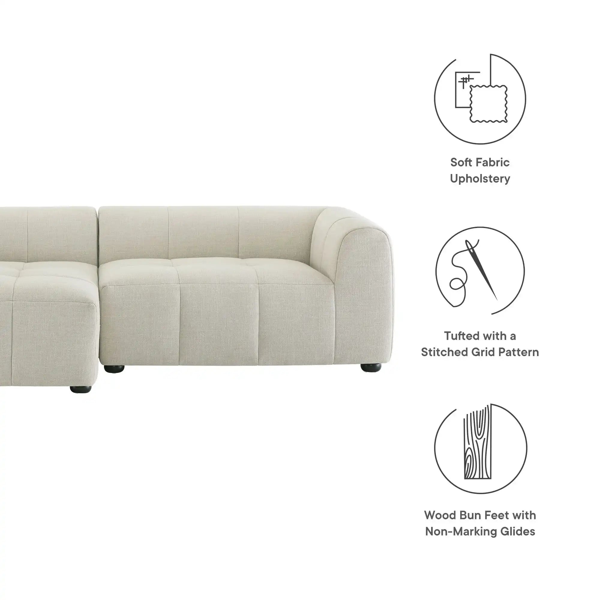 Liana Left-Facing Upholstered Fabric Modular Sofa with Chaise in Linen