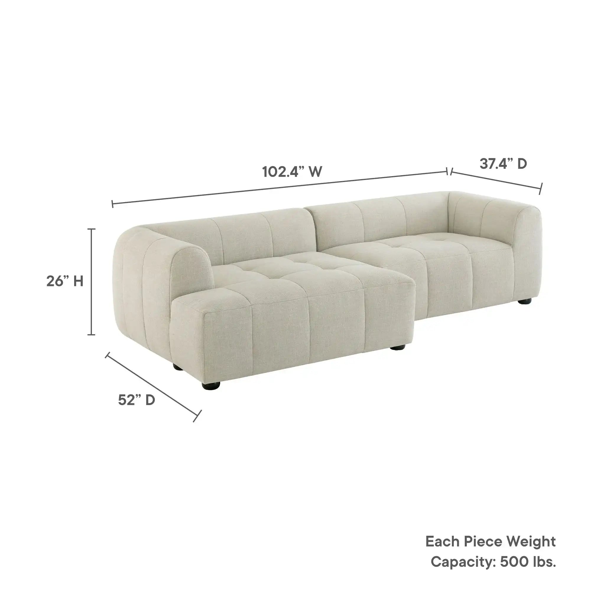 Liana Left-Facing Upholstered Fabric Modular Sofa with Chaise in Linen