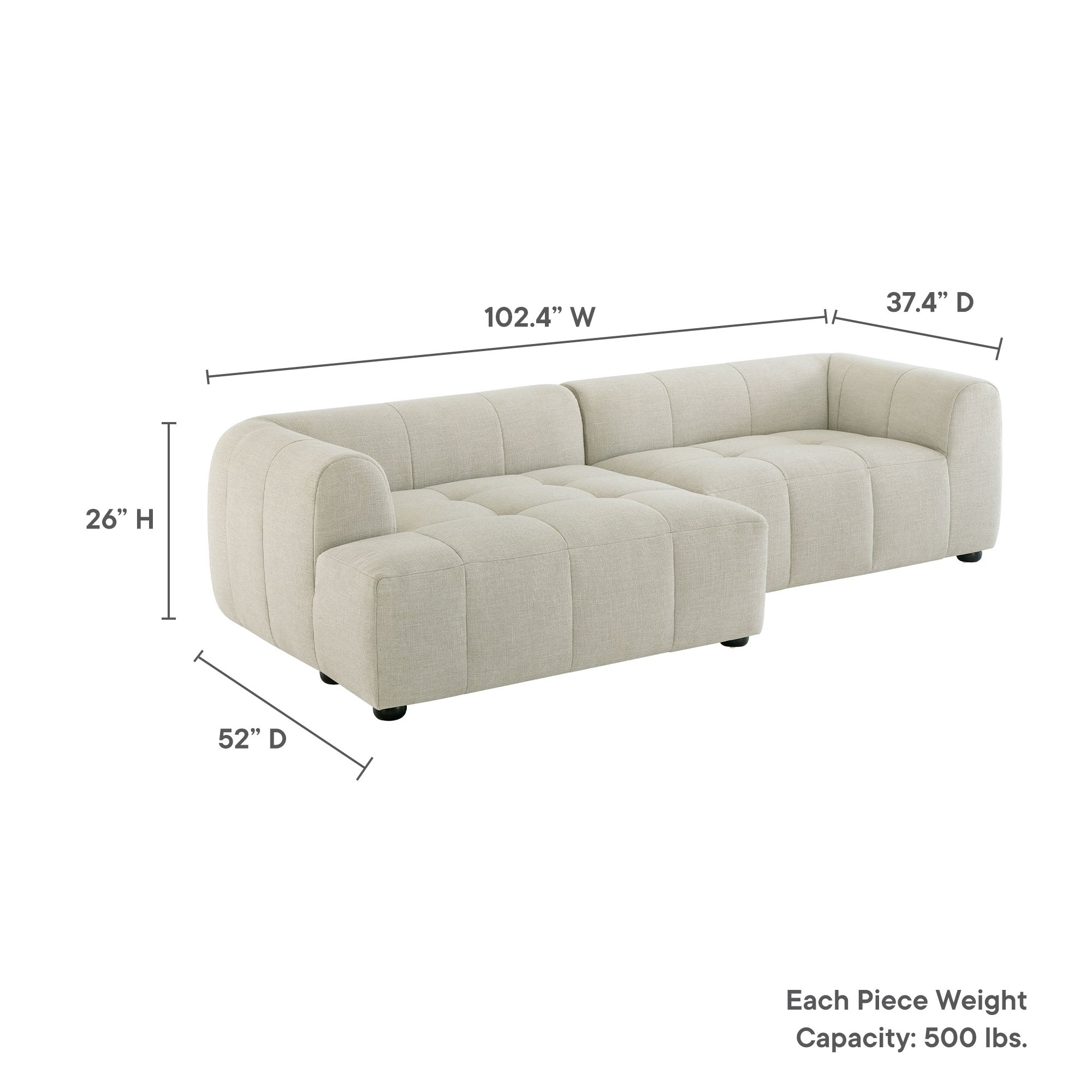 Liana Left-Facing Upholstered Fabric Modular Sofa with Chaise by Modway - Best Buy Furniture