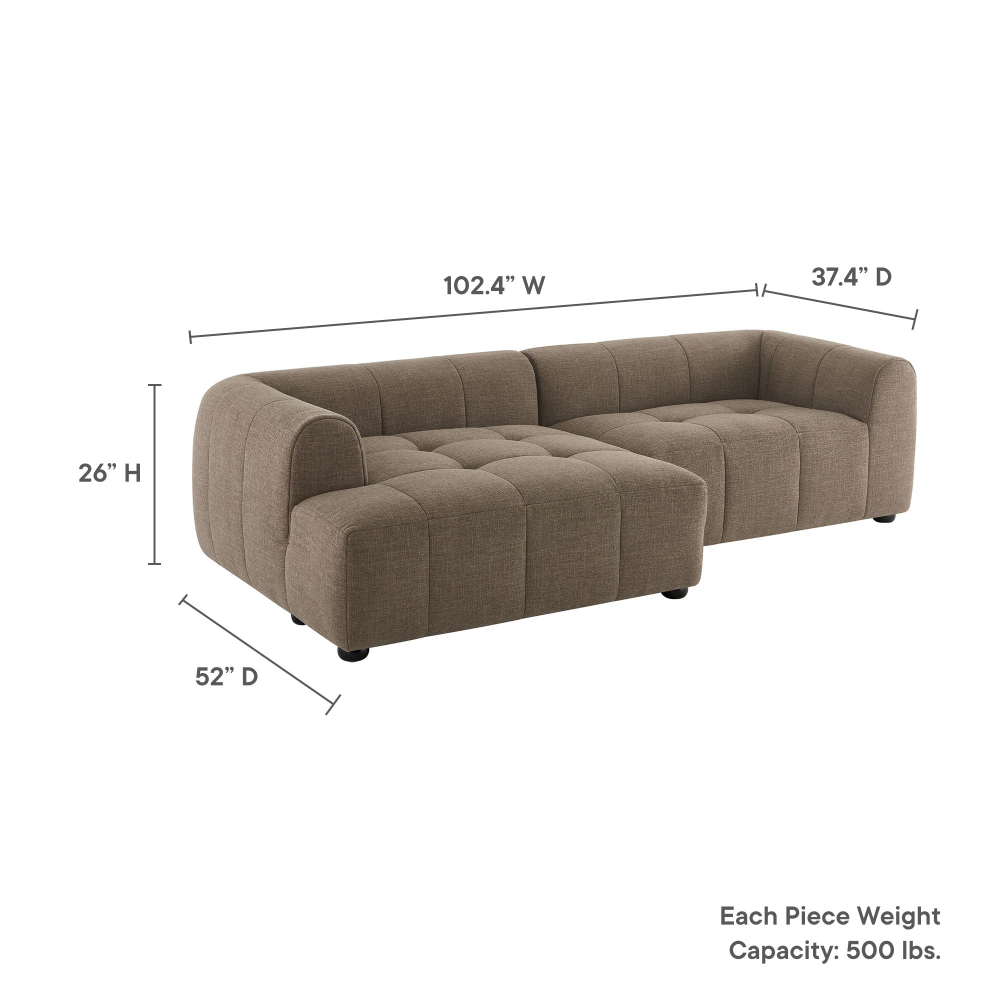 Liana Left-Facing Upholstered Fabric Modular Sofa with Chaise by Modway - Best Buy Furniture
