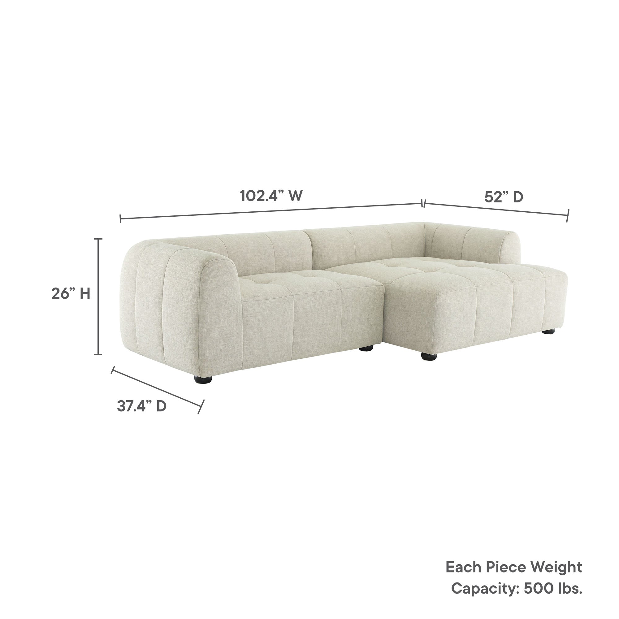 Liana Right-Facing Upholstered Fabric Modular Sofa with Chaise by Modway - Best Buy Furniture