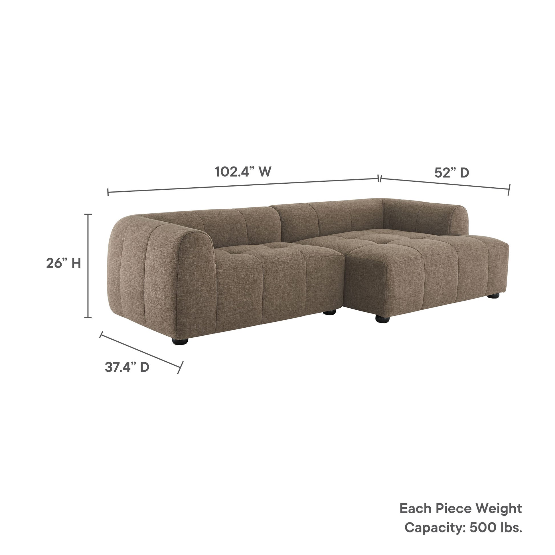 Liana Right-Facing Upholstered Fabric Modular Sofa with Chaise by Modway - Best Buy Furniture