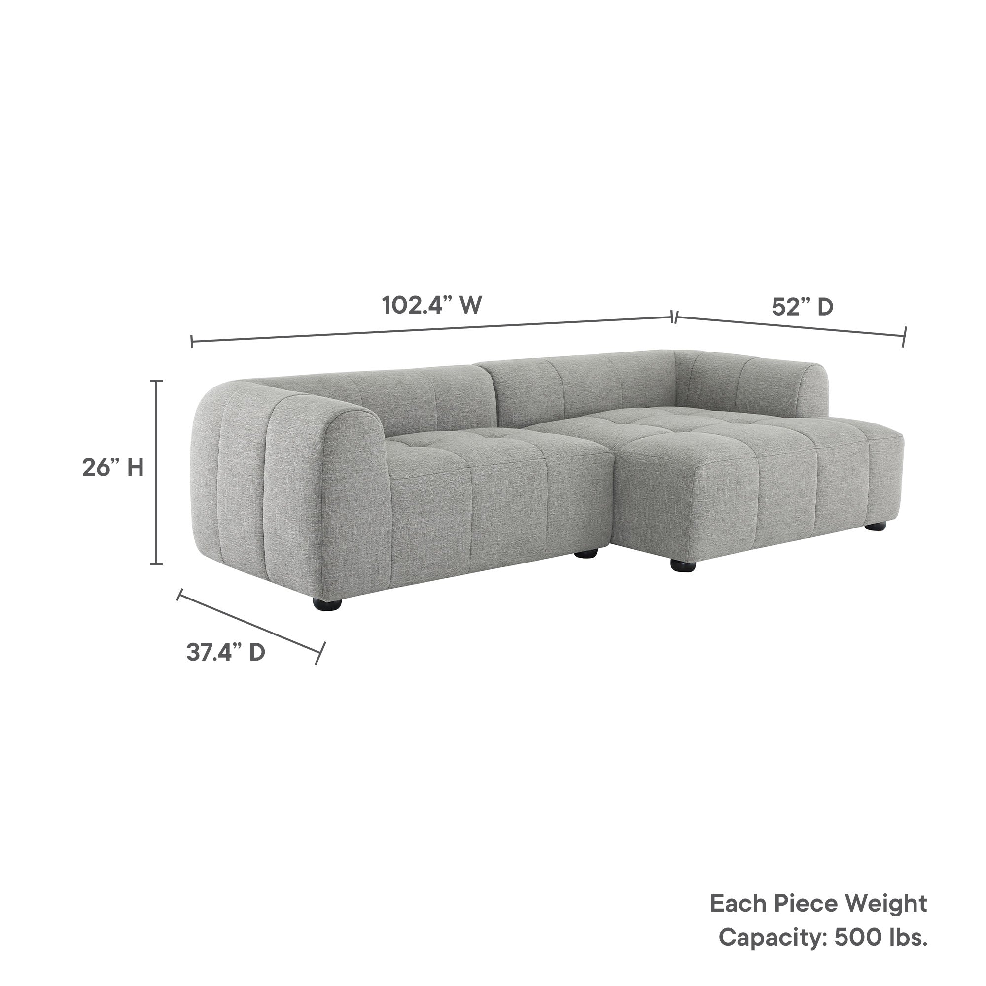 Liana Right-Facing Upholstered Fabric Modular Sofa with Chaise by Modway - Best Buy Furniture
