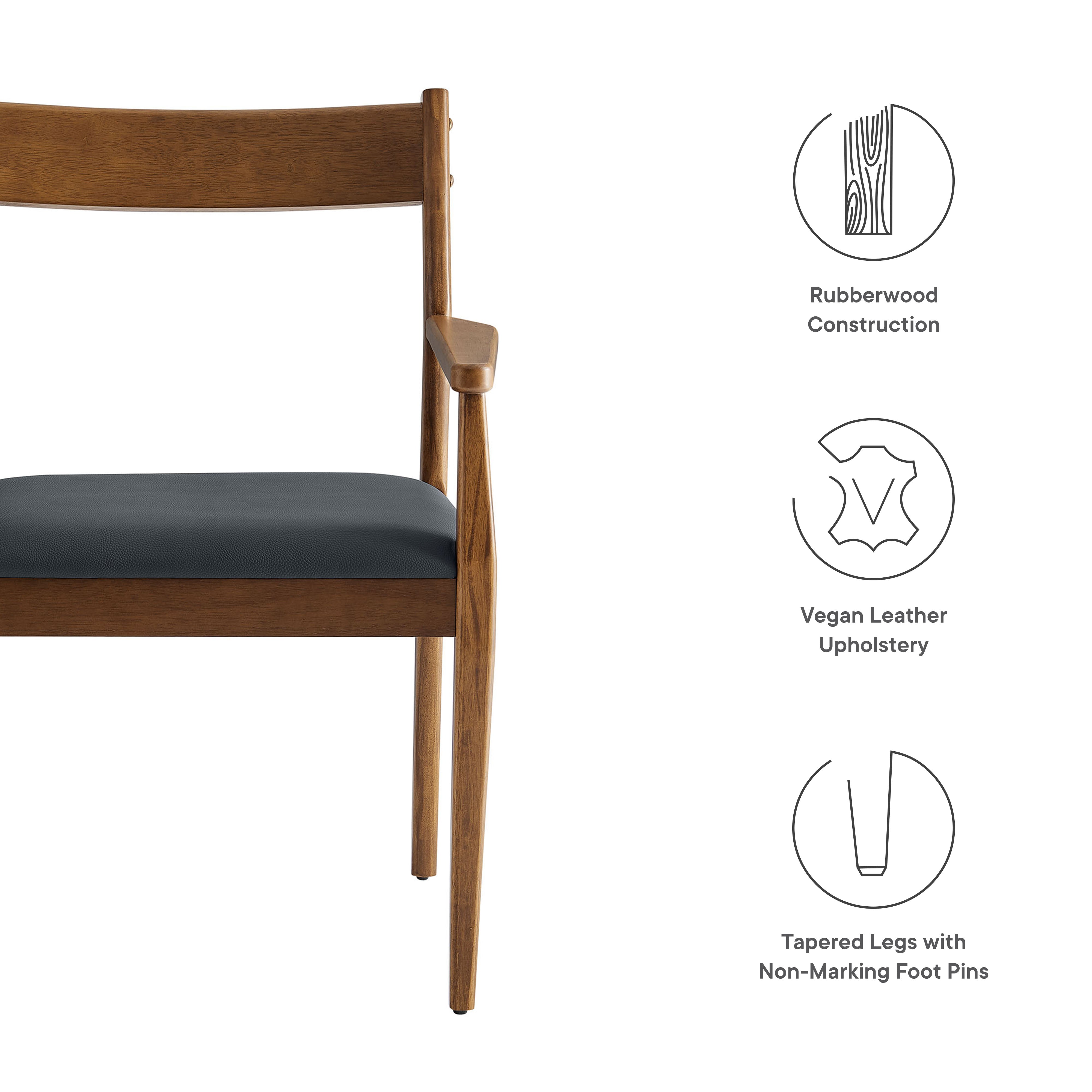 Solara Vegan Leather Wood Dining Armchairs Set of 2 by Modway