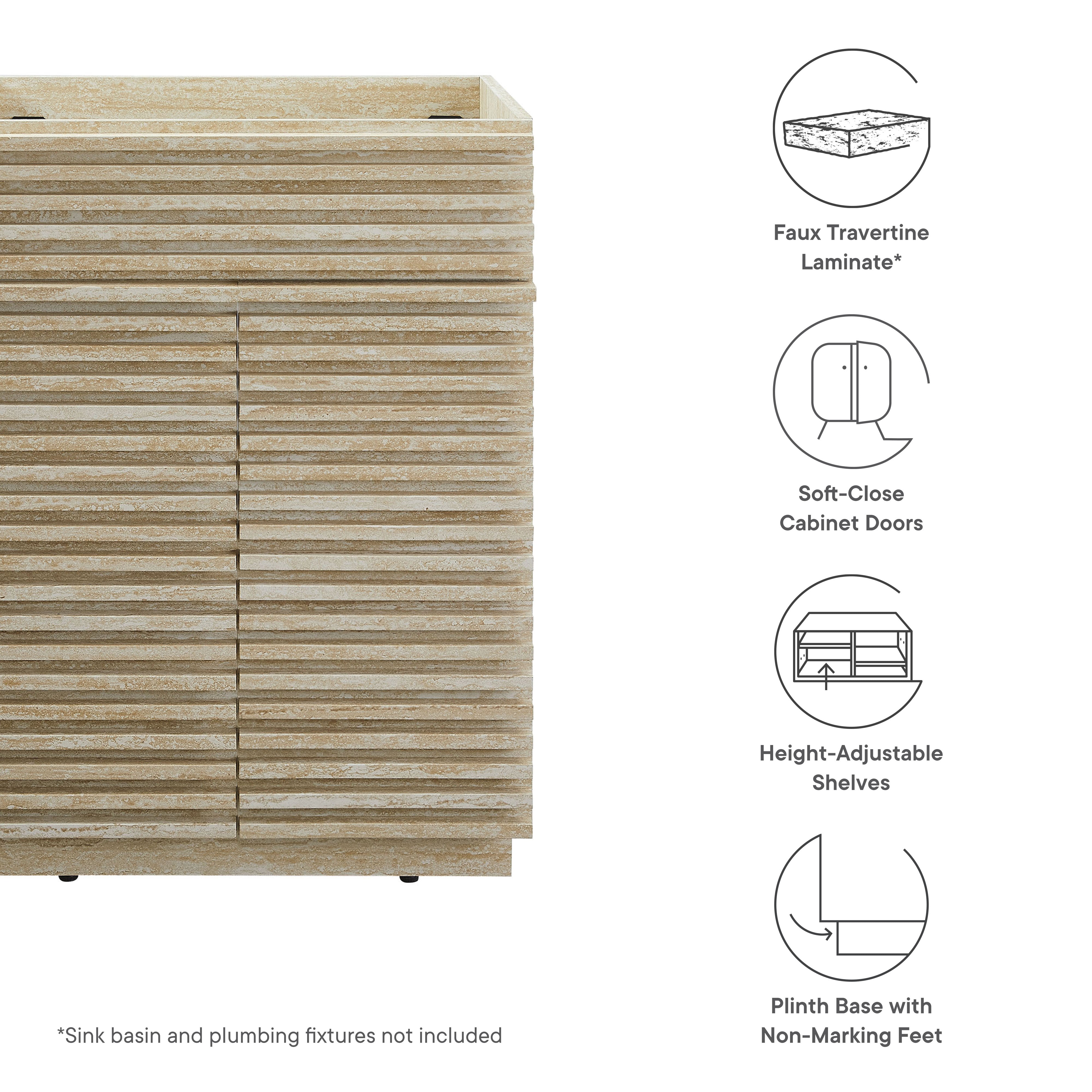 Render 24" Faux Travertine Bathroom Vanity Cabinet (Sink Not Included) by Modway