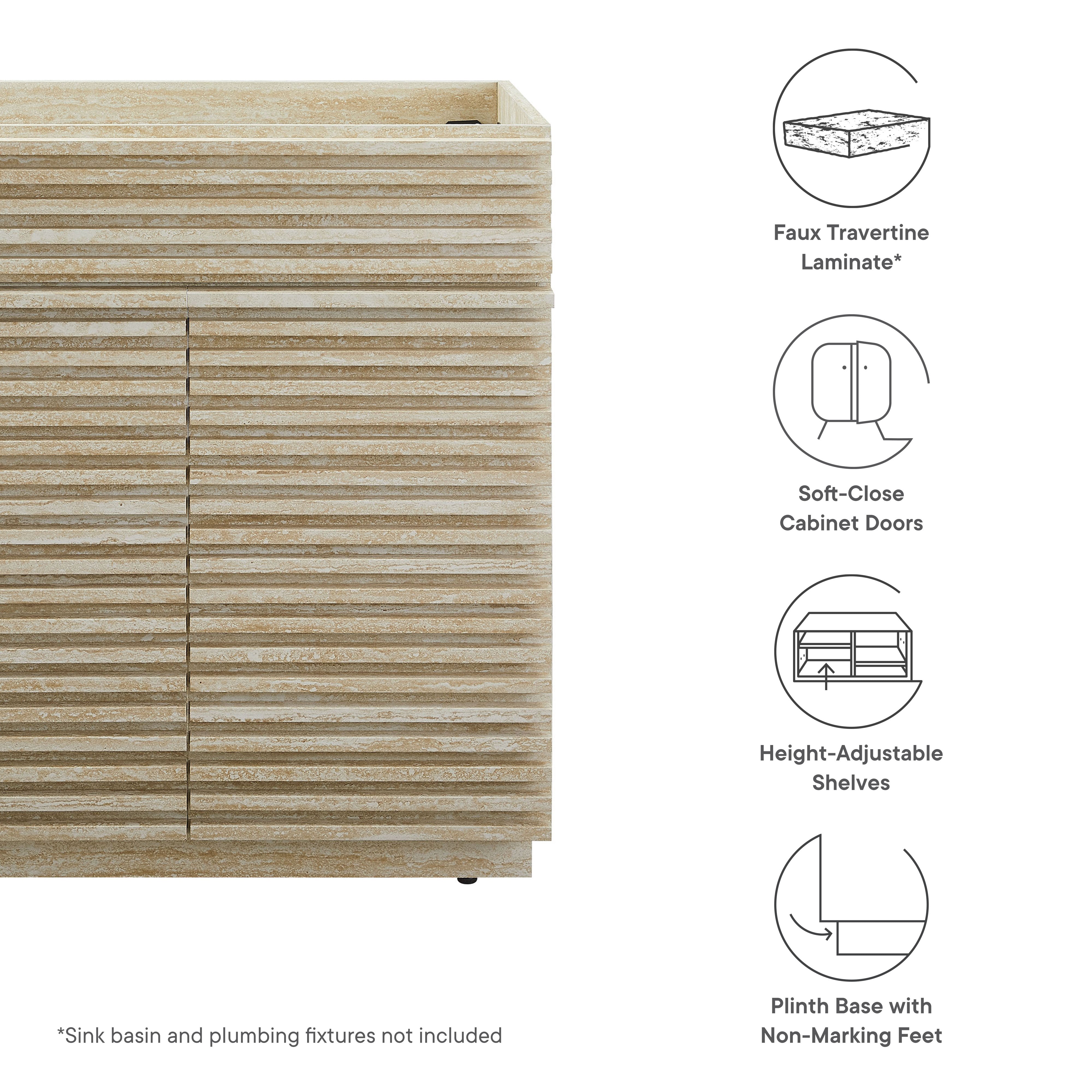 Render 30" Faux Travertine Bathroom Vanity Cabinet (Sink Not Included) by Modway