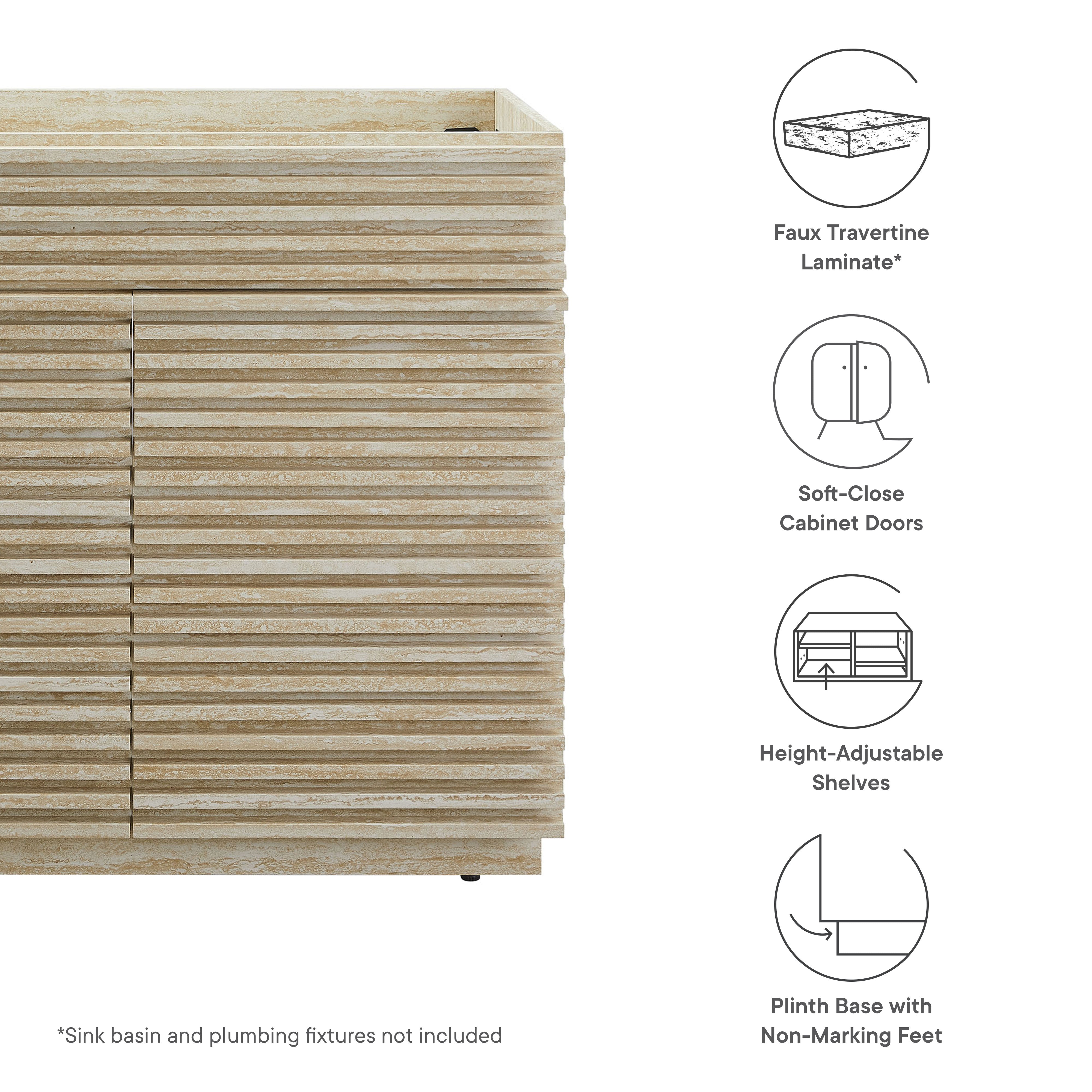 Render 36" Faux Travertine Bathroom Vanity Cabinet (Sink Not Included) by Modway