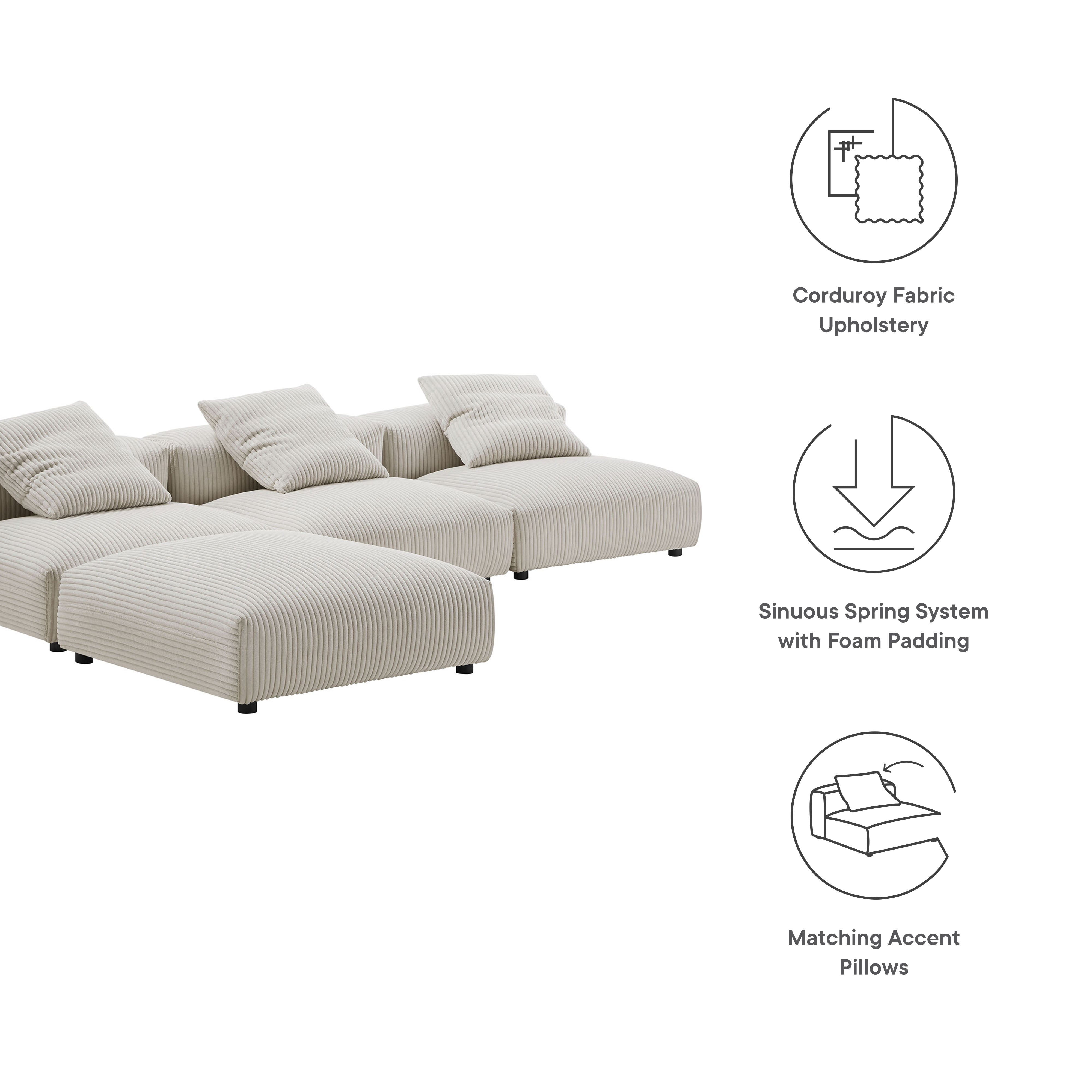 Solace 4-Piece Modular Corduroy Upholstered Sectional Sofa by Modway - Best Buy Furniture