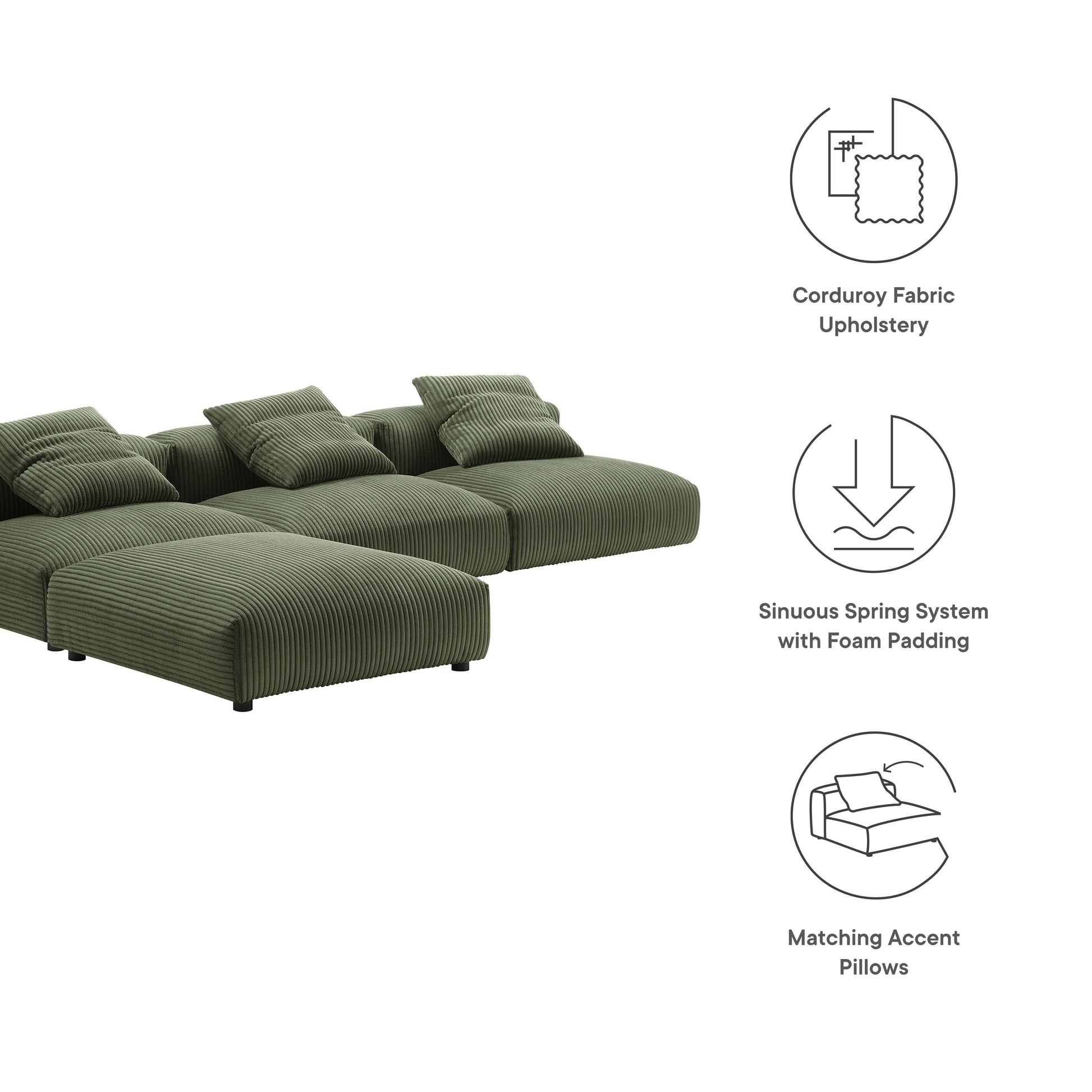 Solace 4-Piece Modular Corduroy Upholstered Sectional Sofa by Modway - Best Buy Furniture