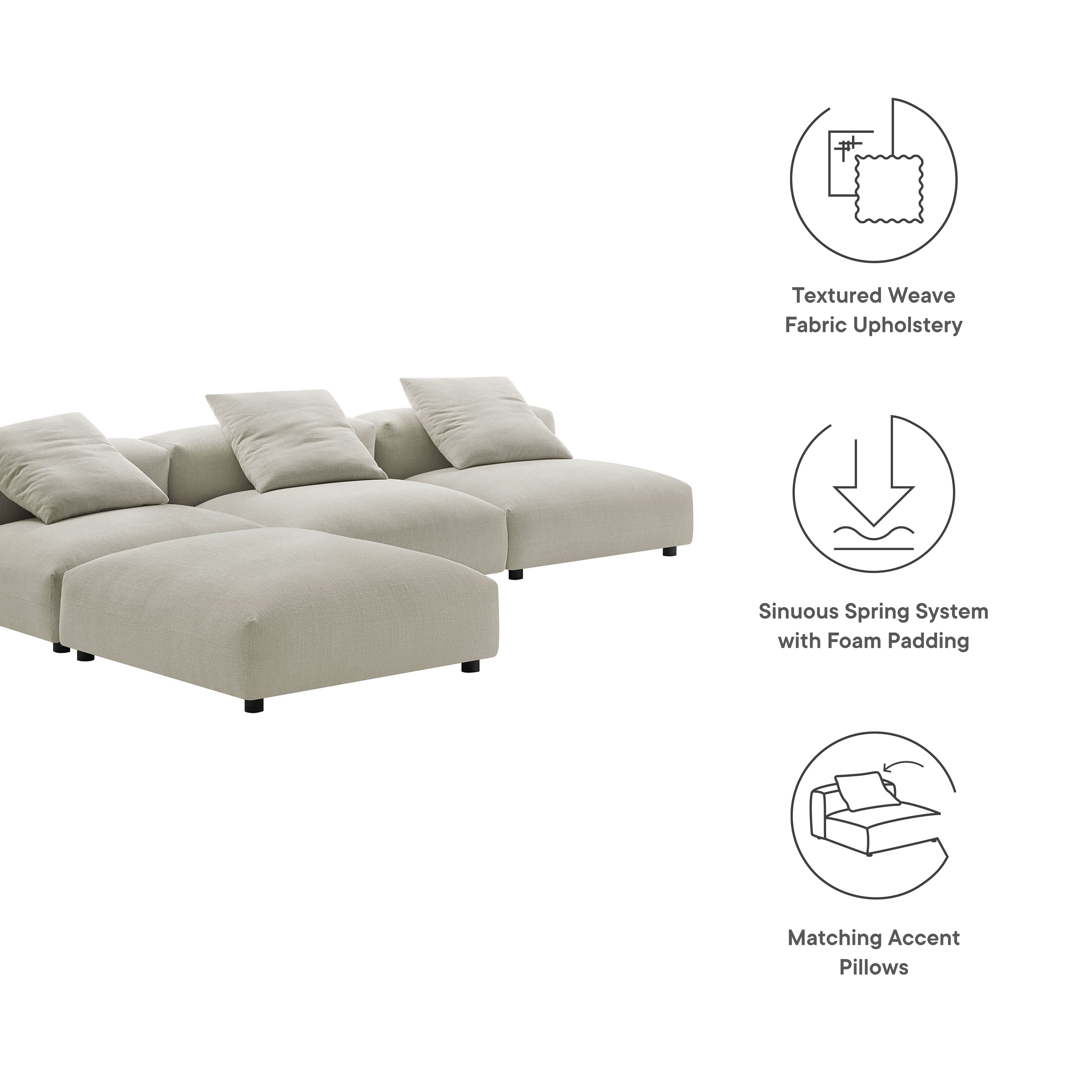 Solace 4-Piece Modular Upholstered Fabric Sectional Sofa by Modway - Best Buy Furniture