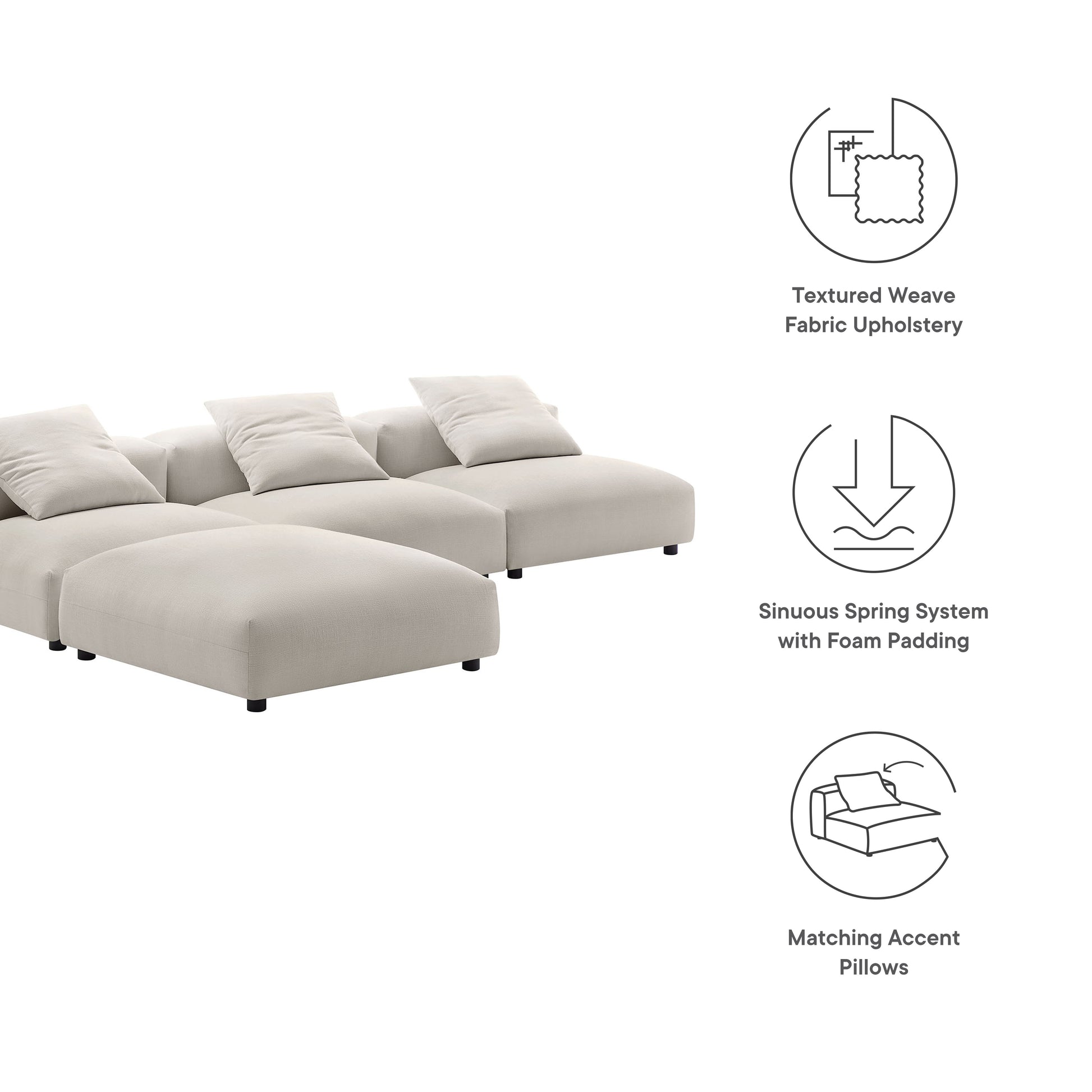 Solace 4-Piece Modular Upholstered Fabric Sectional Sofa by Modway - Best Buy Furniture