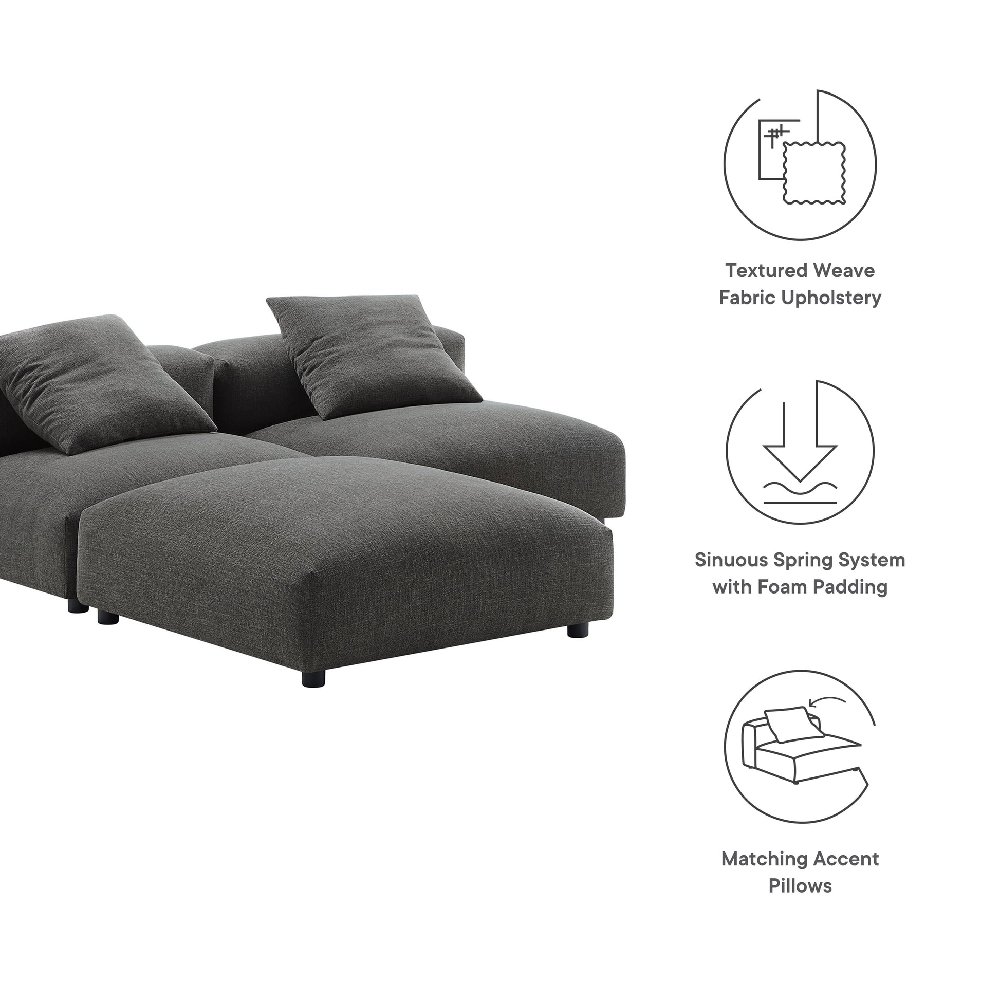 Solace 3-Piece Modular Upholstered Fabric Sectional Sofa by Modway - Best Buy Furniture