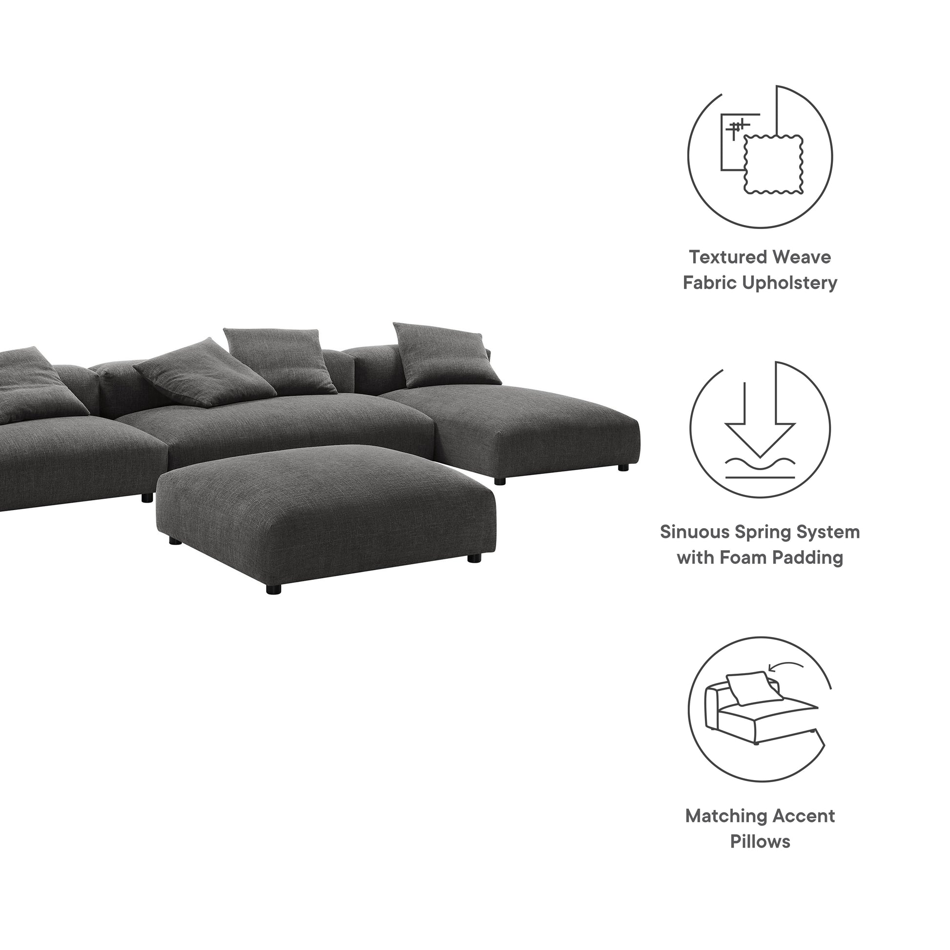 Solace 4-Piece Modular Upholstered Fabric Sectional Sofa With Ottoman by Modway - Best Buy Furniture