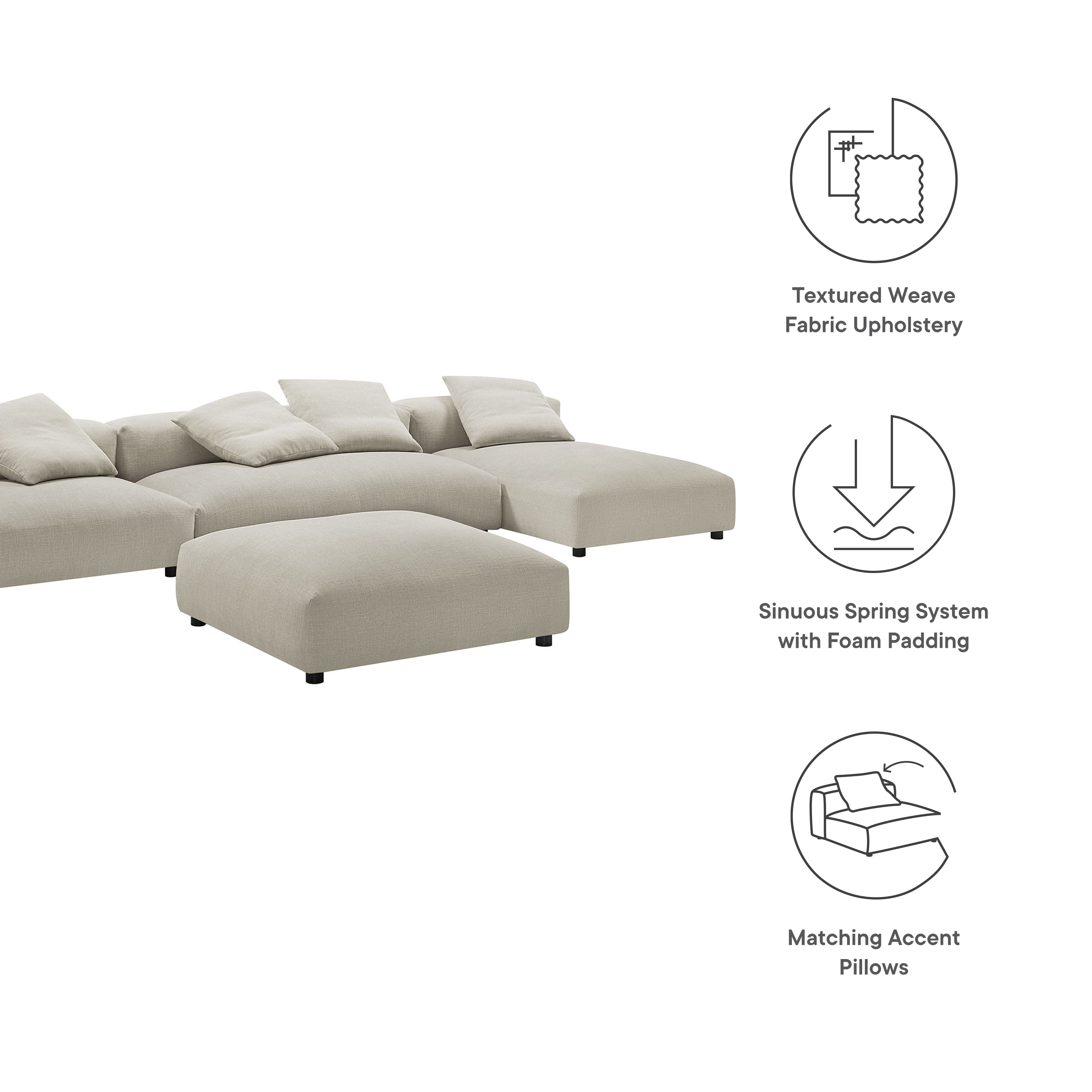 Solace 4-Piece Modular Upholstered Fabric Sectional Sofa With Ottoman by Modway - Best Buy Furniture