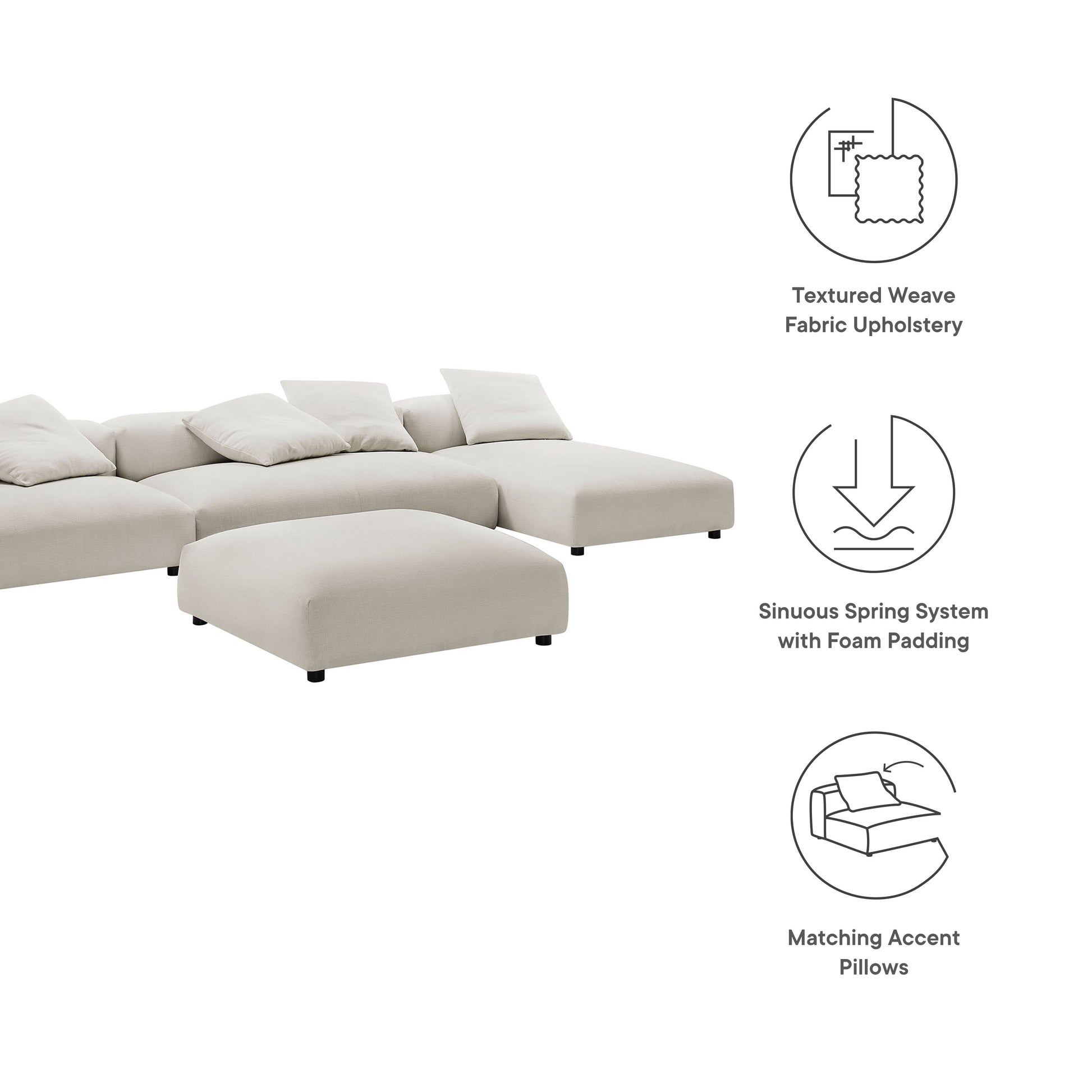 Solace 4-Piece Modular Upholstered Fabric Sectional Sofa With Ottoman by Modway - Best Buy Furniture