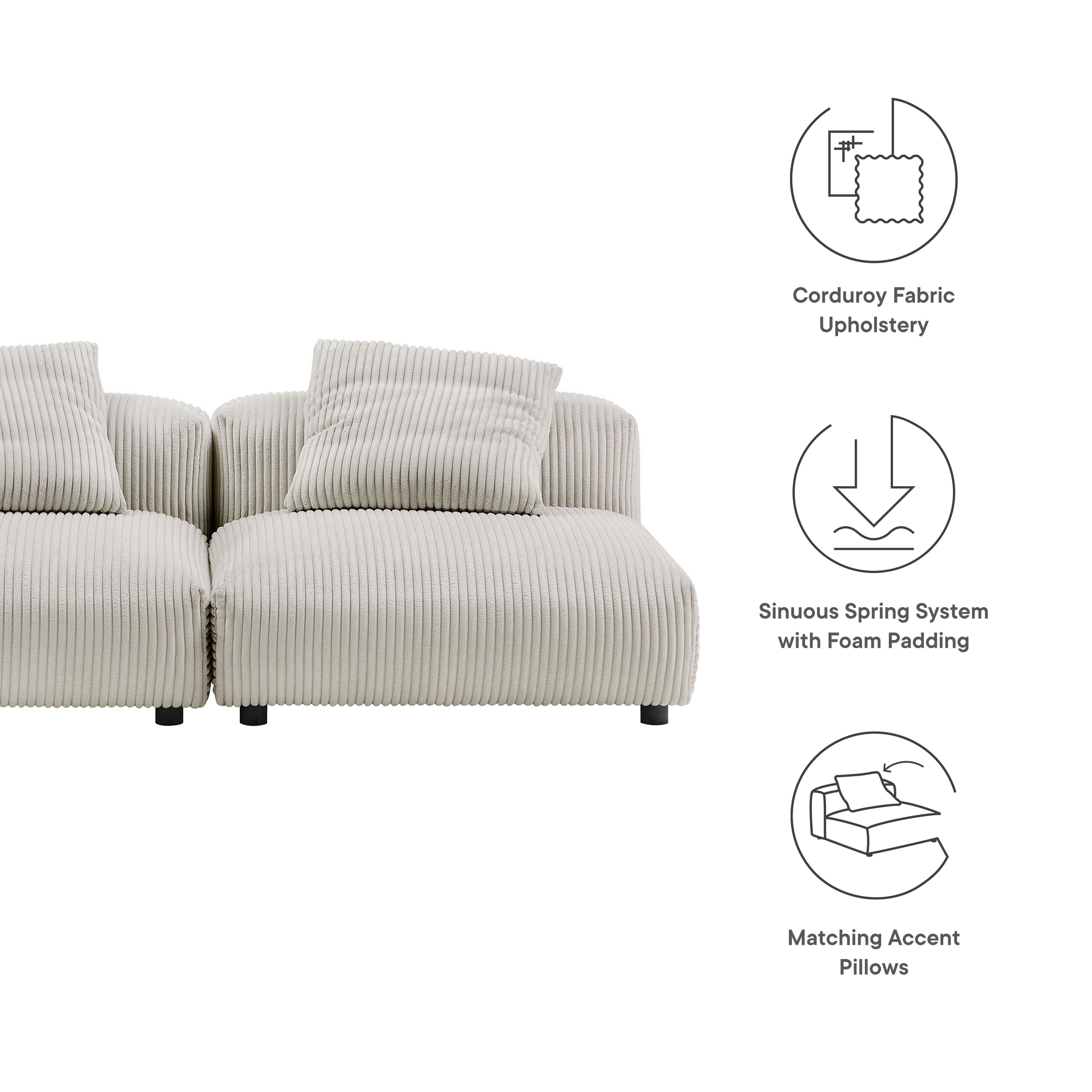 Solace 2-Piece Modular Corduroy Upholstered Sofa by Modway